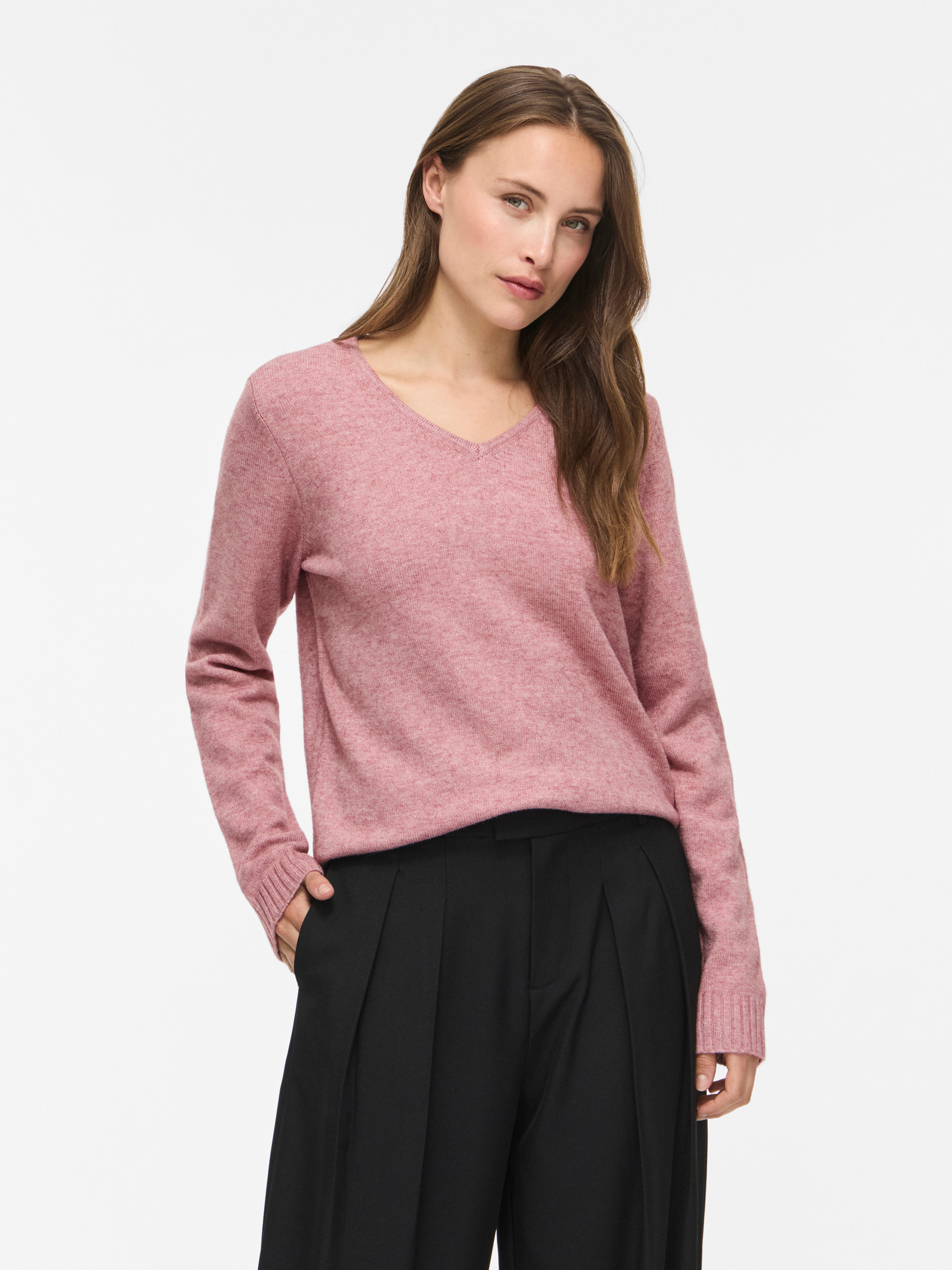 Vila V-Ausschnitt-Pullover VIRIL V-NECK L/S KNIT TOP - NOOS Materialmix, regular fit