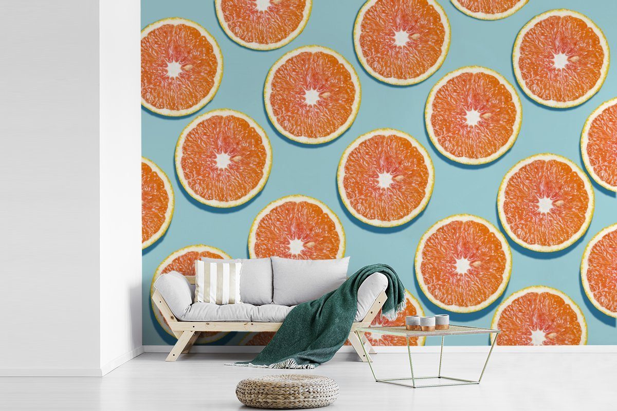 Orange - - Matt, bedruckt, Wohnzimmer, Montagefertig für Wandtapete St), MuchoWow Blau, Fototapete Vinyl Tapete (6 Sommer