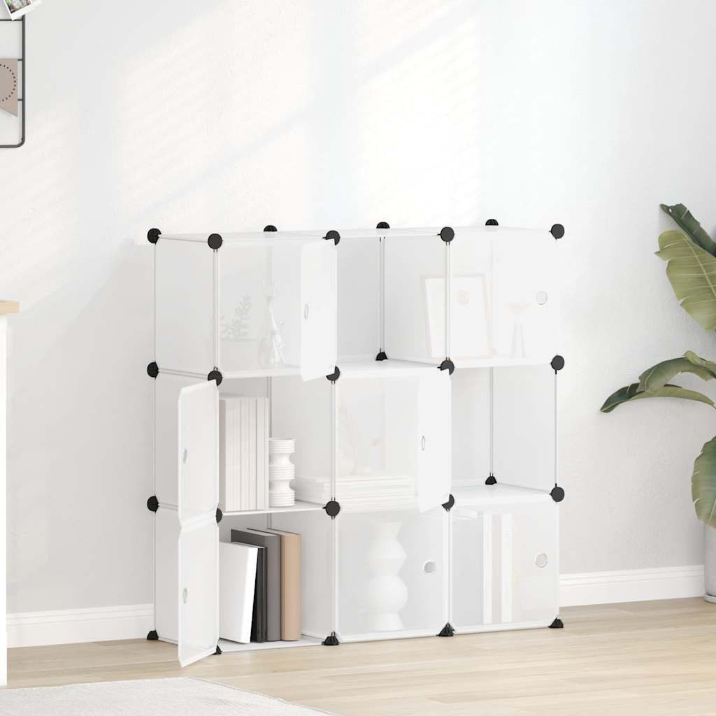 furnicato Regalwürfel Aufbewahrungswürfel-Organizer 94,5x31,5x94 cm Transparent, 1-tlg., Stapelbares Regal mit Stahlrahmen und 9 Modulen für das Büro