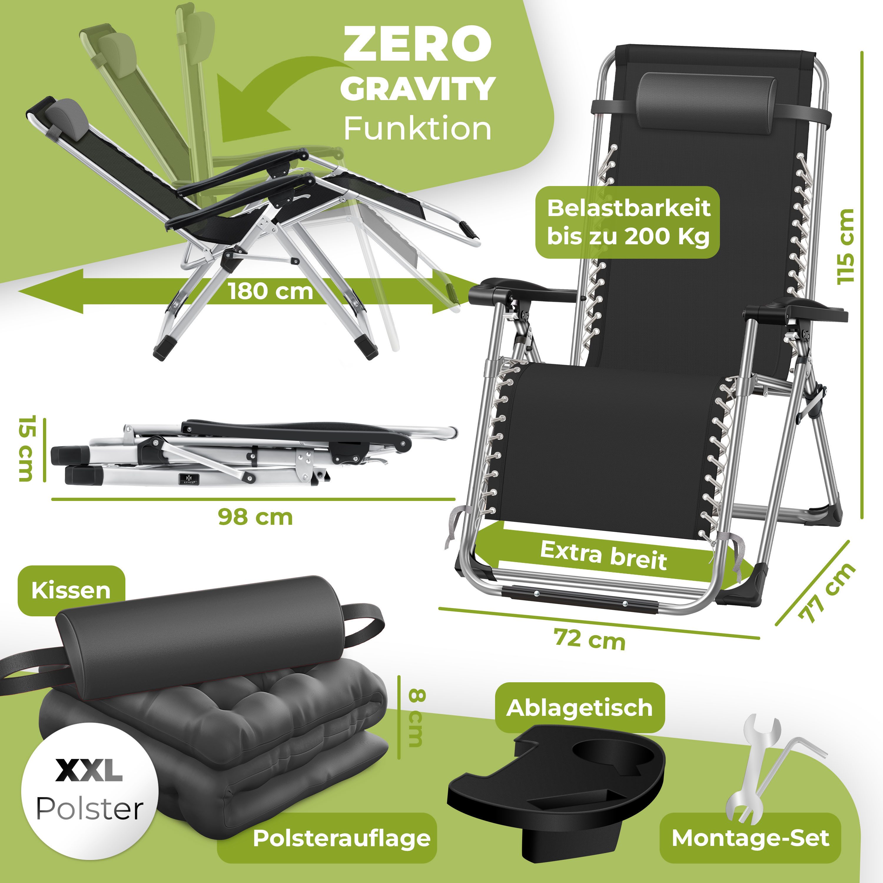 KESSER Gartenliege, Sonnenliege Liegestuhl Klappbar + Getränkehalter Gartenstuhl