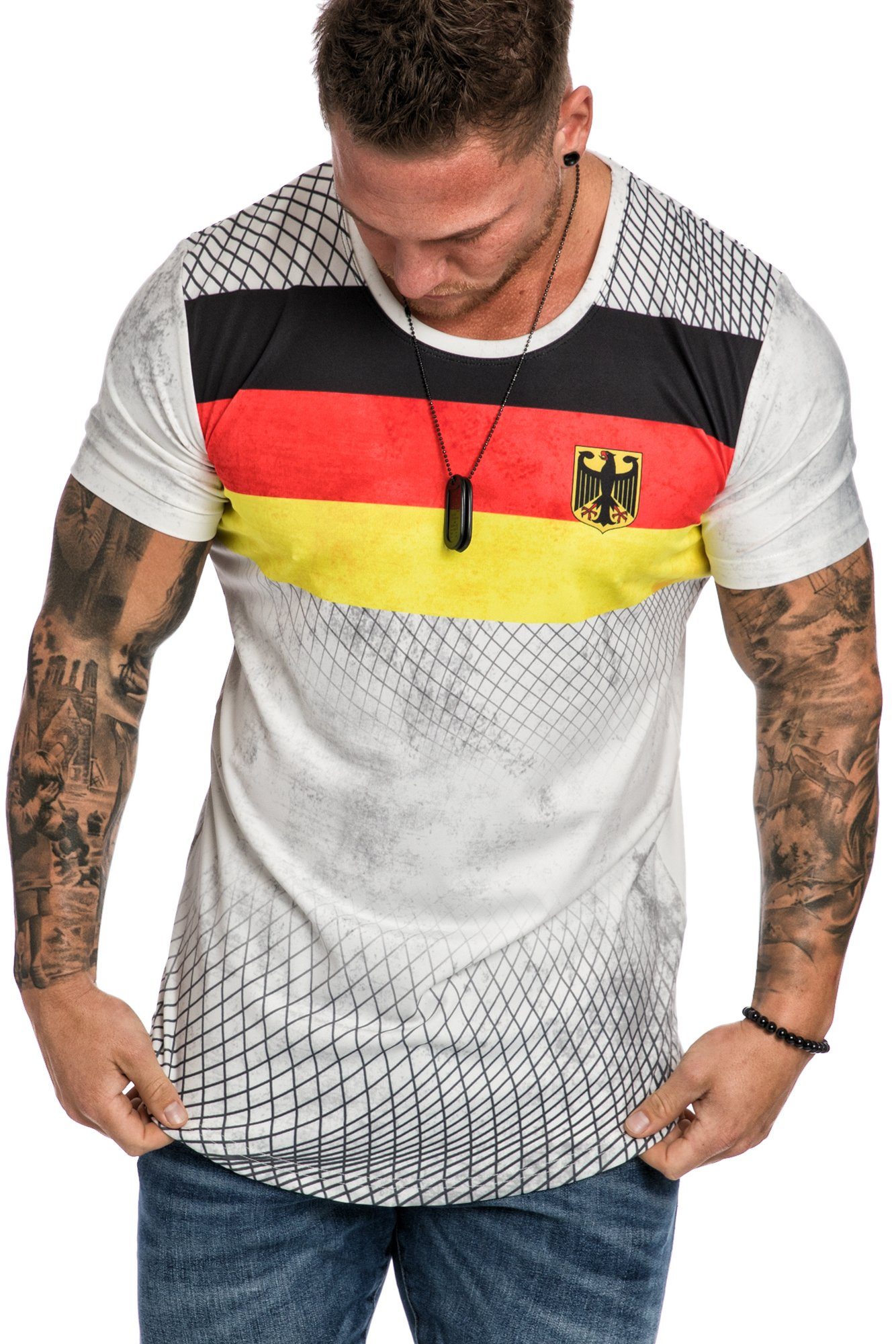EM T-Shirt Weiß Rundhalsausschnitt Neck Länder Herren Oversize REPUBLIX EMWM WM Shirt Deutschland Crew mit