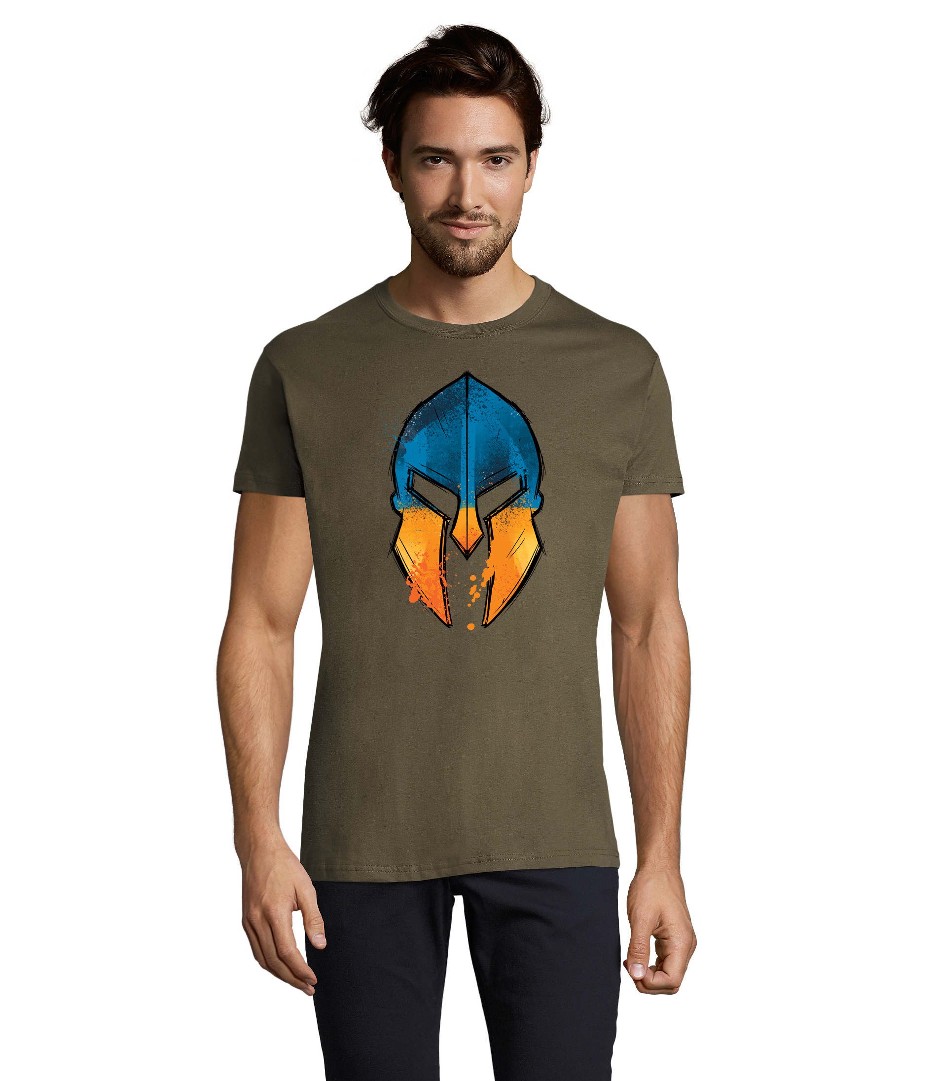 T-Shirt Sparta Slava Ukraine Helm Spartaner Krieger Herren Shirt Motiv