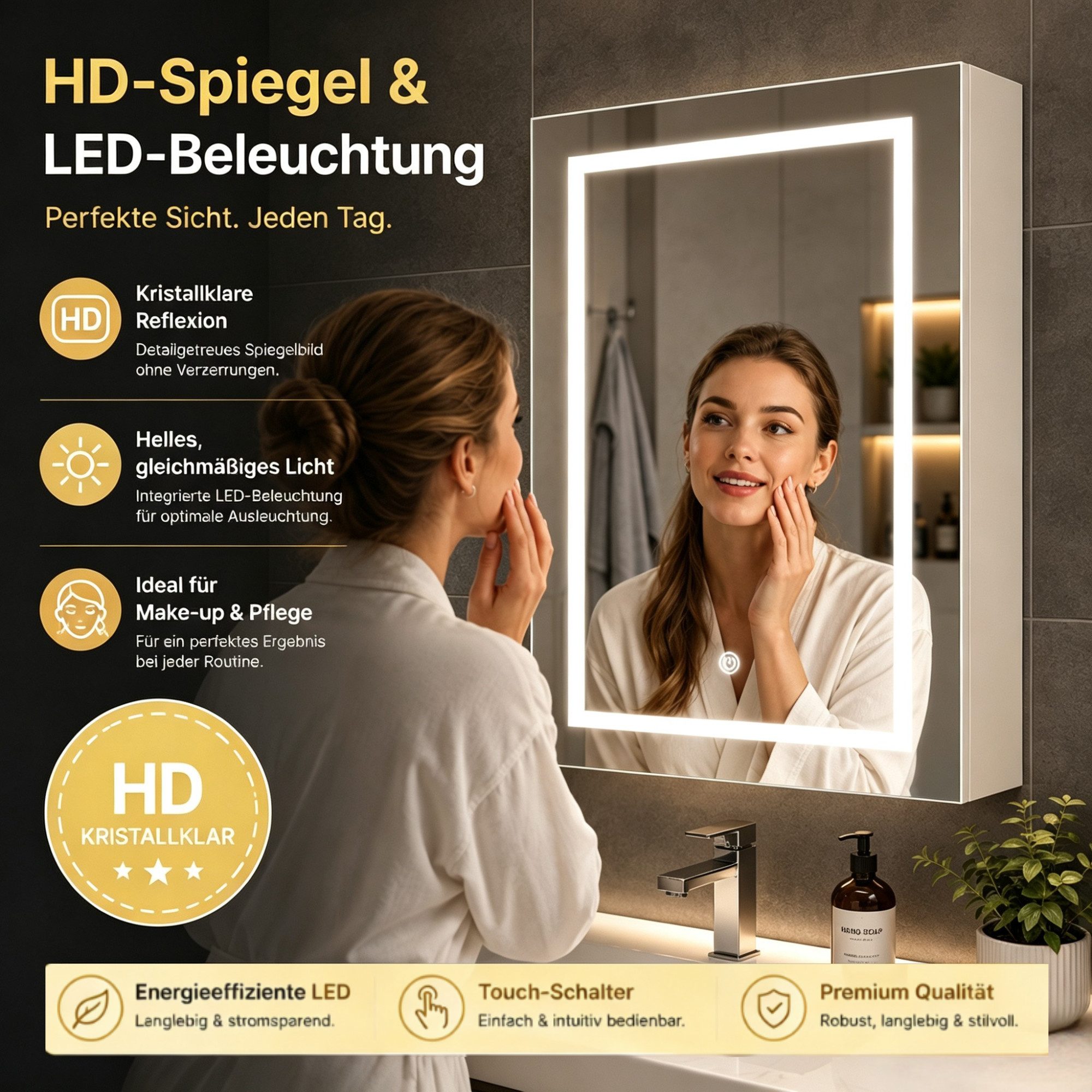 Simurq Spiegelschrank Badezimmerspiegelschrank mit LED-Beleuchtung Hängeschrank, 1/2-Türer Badspiegel mit verstellbaren Regalen, 3 Farbtemperaturen Dimmfunktion