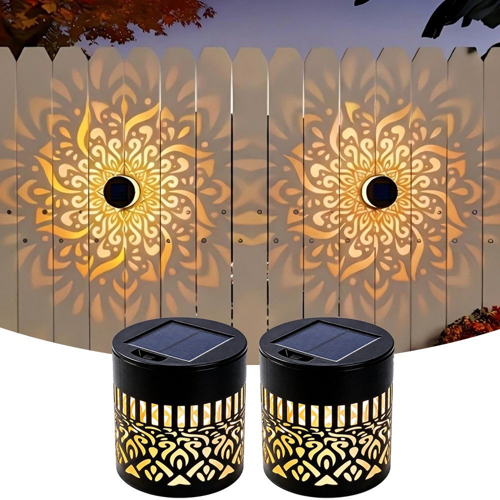 QUBEBU Außen-Wandleuchte 1/2/4stk Mandala Solarleuchte Solarlampe Wandleuchte für Außen Garten, Warmes Licht, LED fest integriert, Solarlampen für Außen, Metall Solar Gartenleuchten, LED Wandlampe, Wandleuchten Zaunleuchten für Veranda Garten Terrasse Zaun Wand Balkon