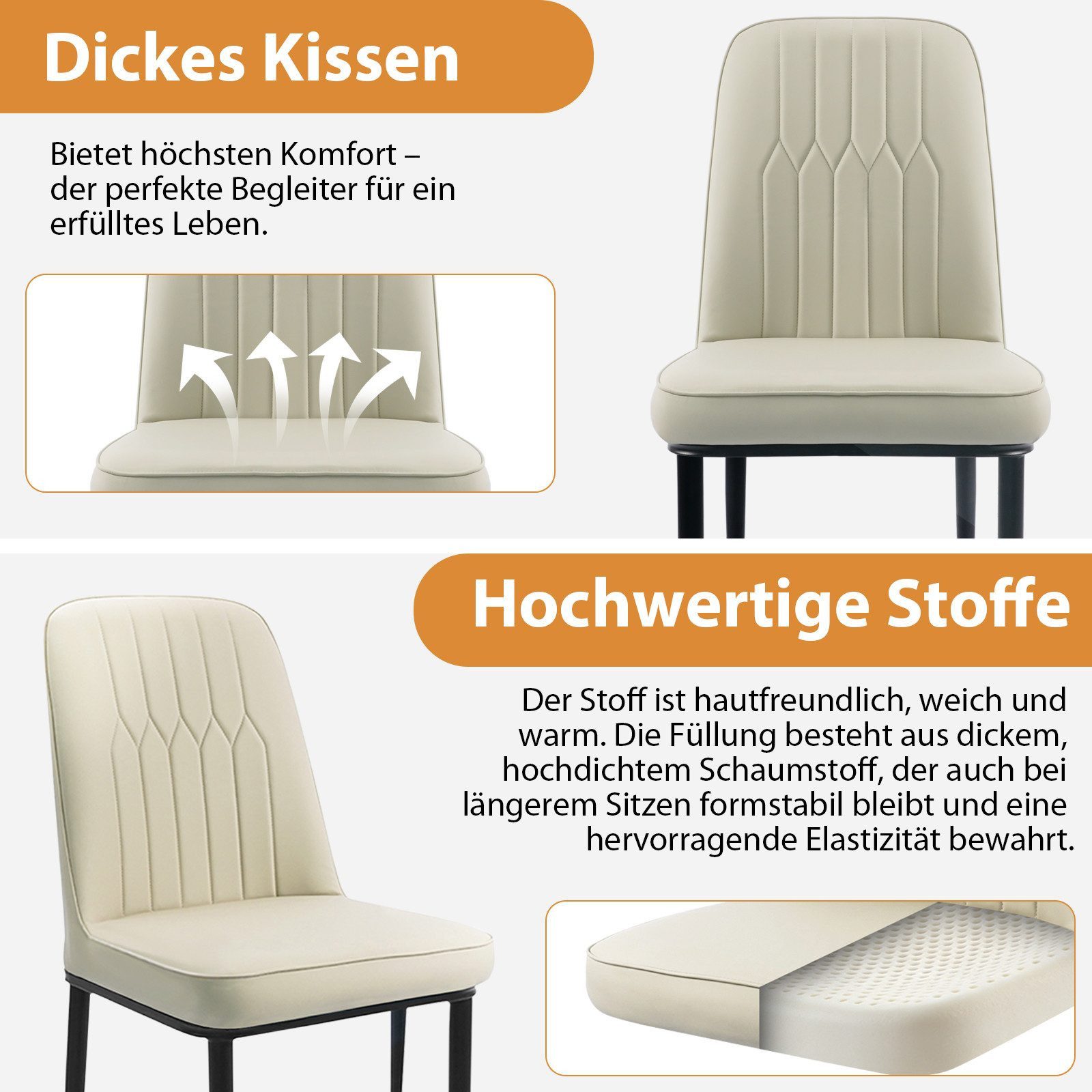 Hoolamyie Esszimmerstuhl Set 2/4/6 Küchenstuhl Esszimmerstuhl,Polsterstuhl,Wohnzimmerstuhl, Bis 150 kg belastbar mit rutschfesten Bodenschonern – Bild 5 von 5