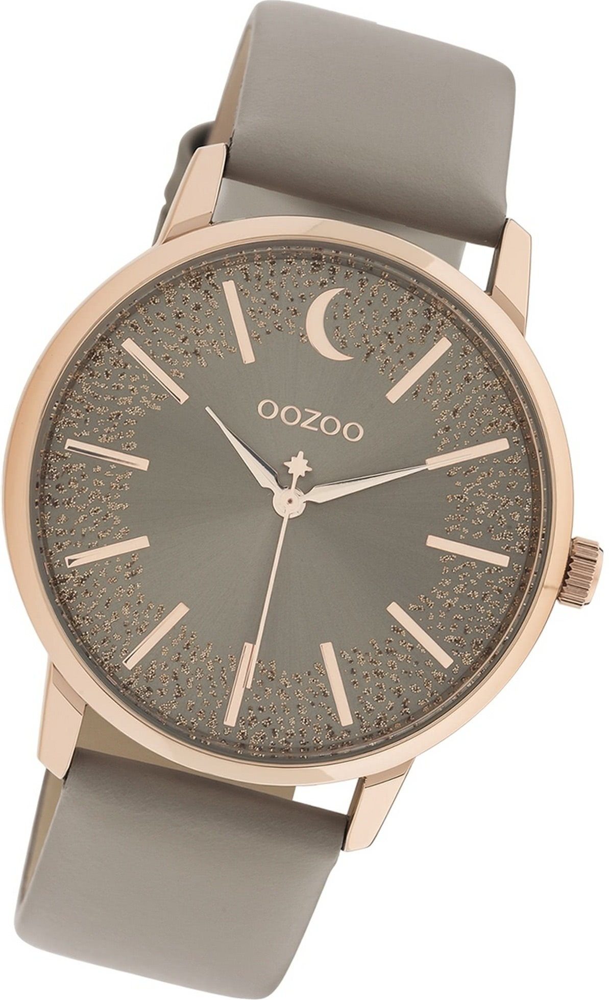 Armbanduhr rundes groß OOZOO Gehäuse, Timepieces, (ca. taupe, Damenuhr Lederarmband 40mm) Oozoo Damen grau, Quarzuhr