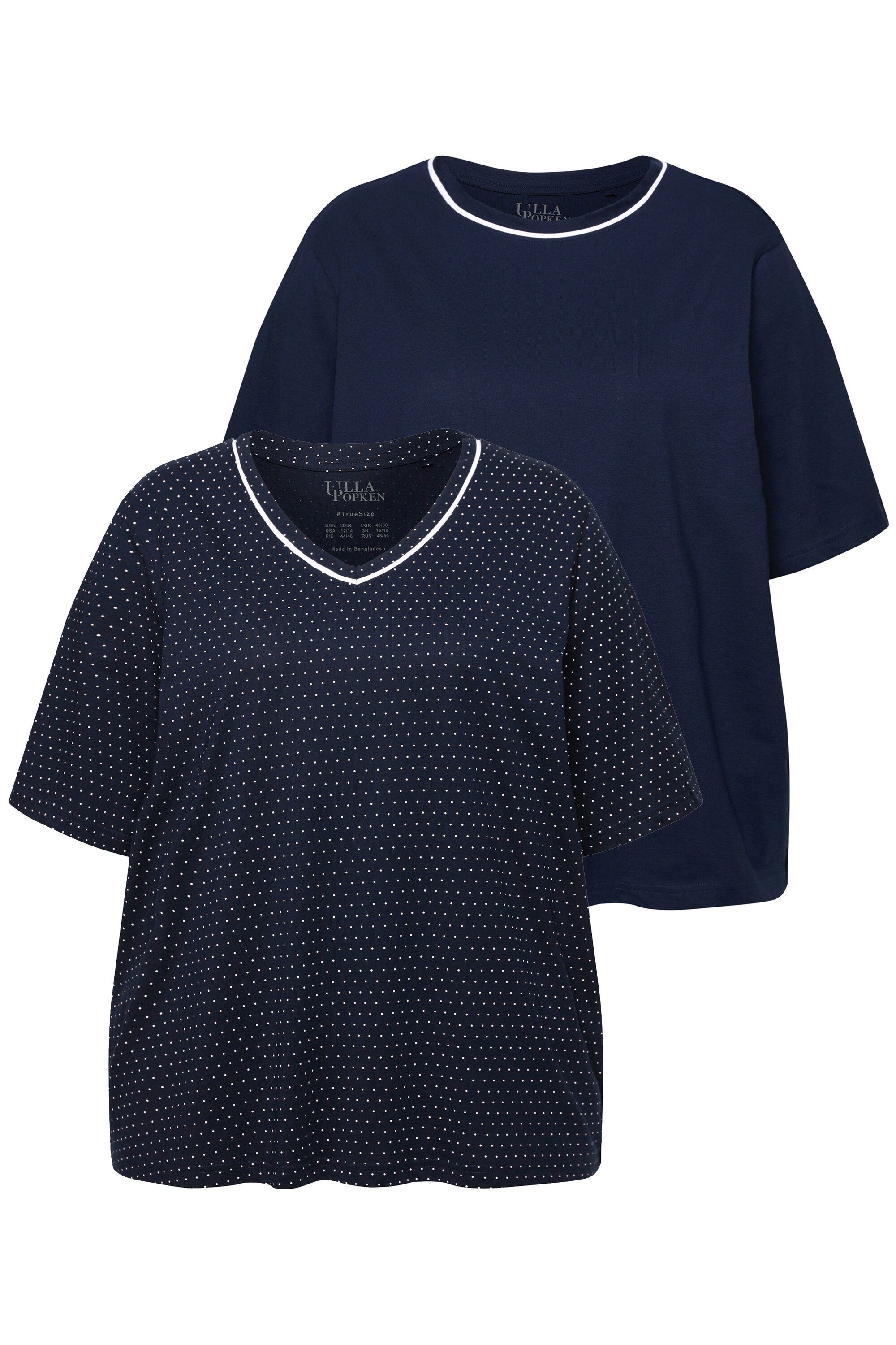 Ulla Popken Pyjama Pyjama-Shirts 2er-Pack Punkte/uni günstig online kaufen