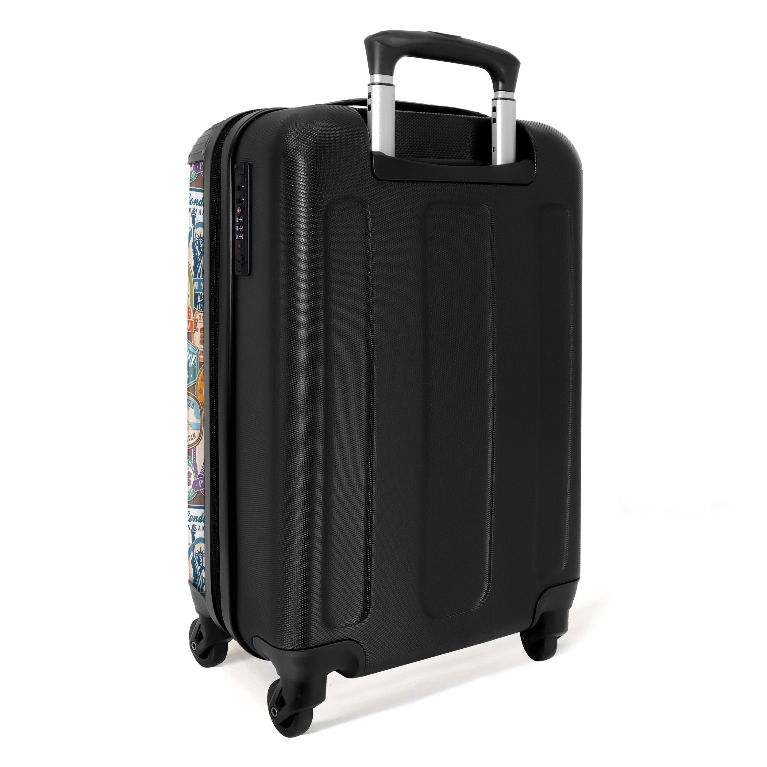 NoBoringSuitcases.com© Hartschalen-Trolley Reisen - Muster - Illustrationen - Vintage - Braun 55x35x20cm, 4 Rollen, Reisetasche mit Rollen, Koffer Handgepäck Flugzeug