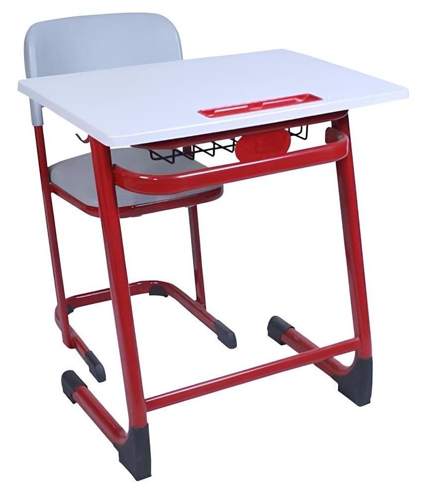 Xlmoebel Schreibtisch Modulares Schulmöbel-Set in Weiß-Rot mit Tisch und Stuhl (Schulmöbel-Set, 2-St., Schultisch mit Stuhl), Made in Europa