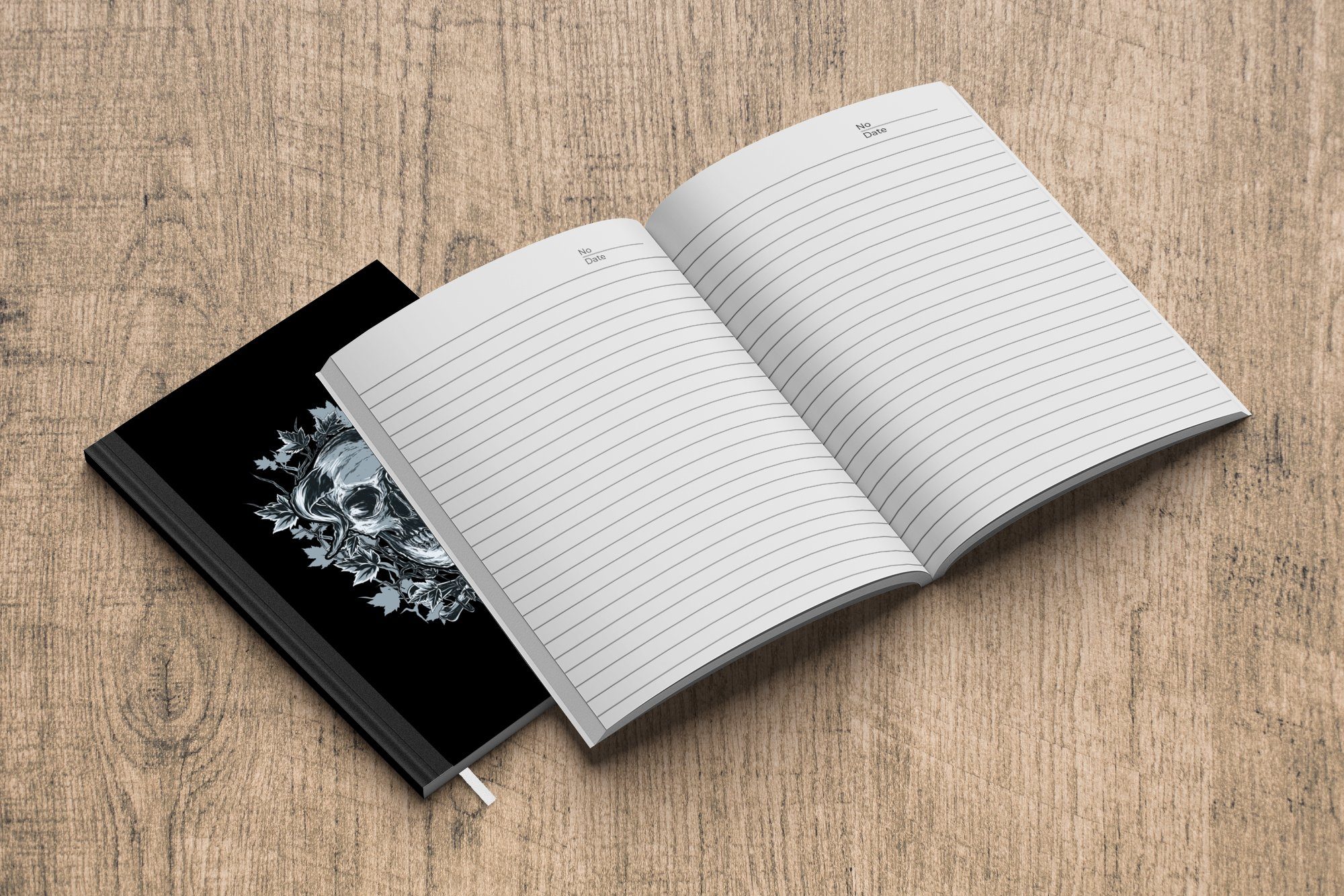 MuchoWow Notizbuch Retro-Illustration 98 schwarzen Schädels Seiten, Hintergrund, Journal, einem A5, Notizheft, auf Haushaltsbuch Tagebuch, eines Merkzettel