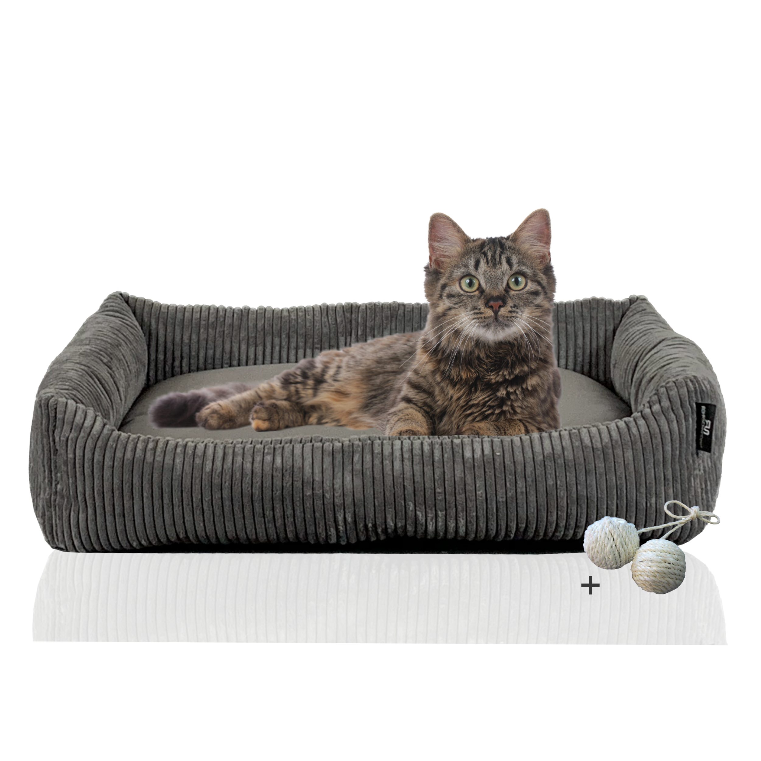 Rohrschneider Tierbett Katzenbett mit Kissen aus Cordstoff Katzensofa, inkl. Spielkugelset