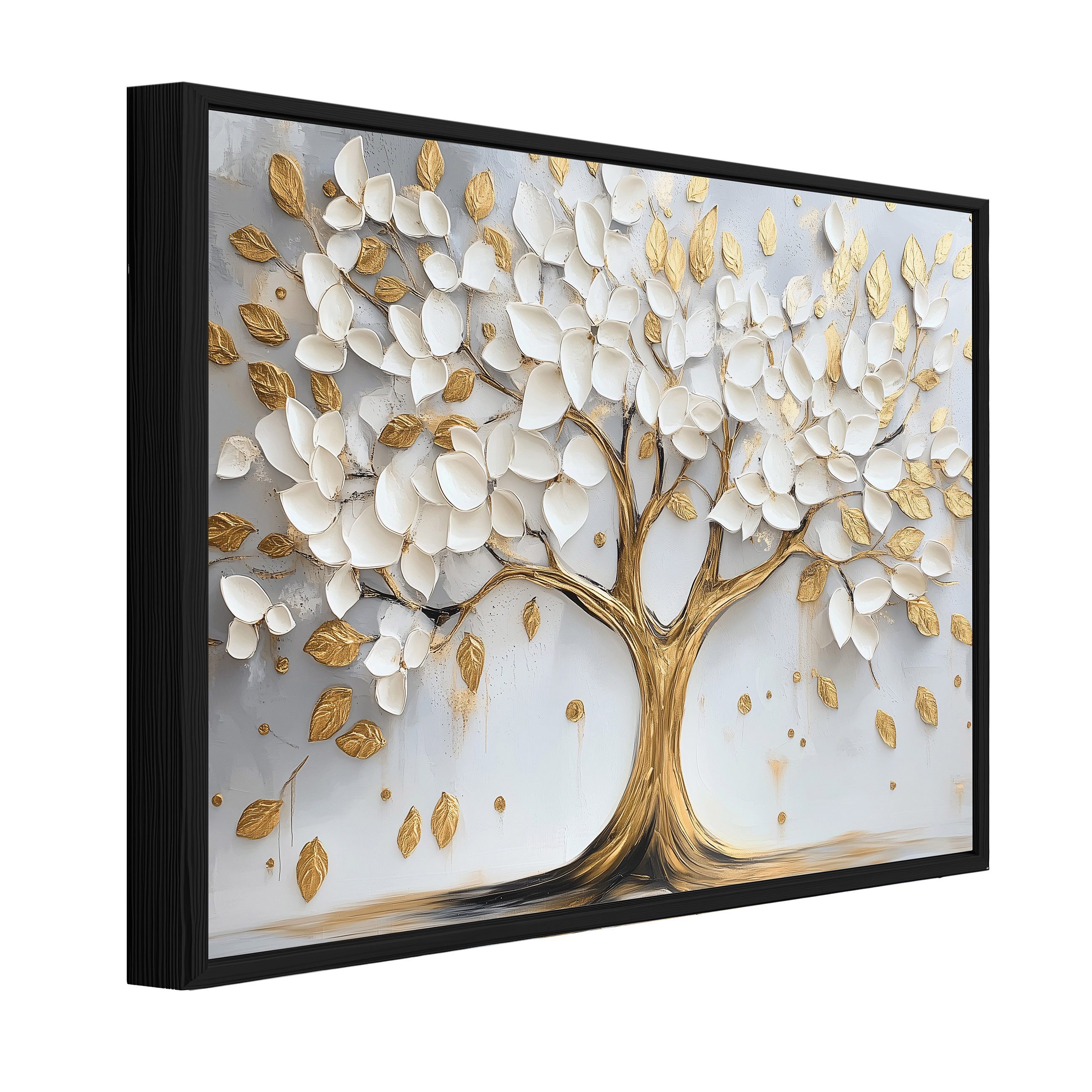 Wallarena Leinwandbild Baum Abstrakt Gold Beige Wandbilder XXL Wand Deko Изображения Modern, Abstrakt - Blumen (groß Изображения Wohnzimmer Schlafzimmer Einteilig, 1 St), Wandbild mit Rahmen Wohnzimmer Badezimmer Küche Изображения 60x40
