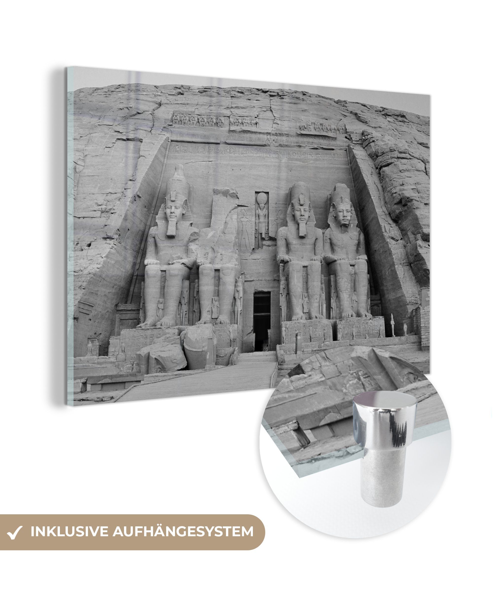 MuchoWow Acrylglasbild Tempel von Abu Simbel in Nubien Assuan Ägypten in schwarz und weiß, (1 St), Acrylglasbilder Wohnzimmer & Schlafzimmer