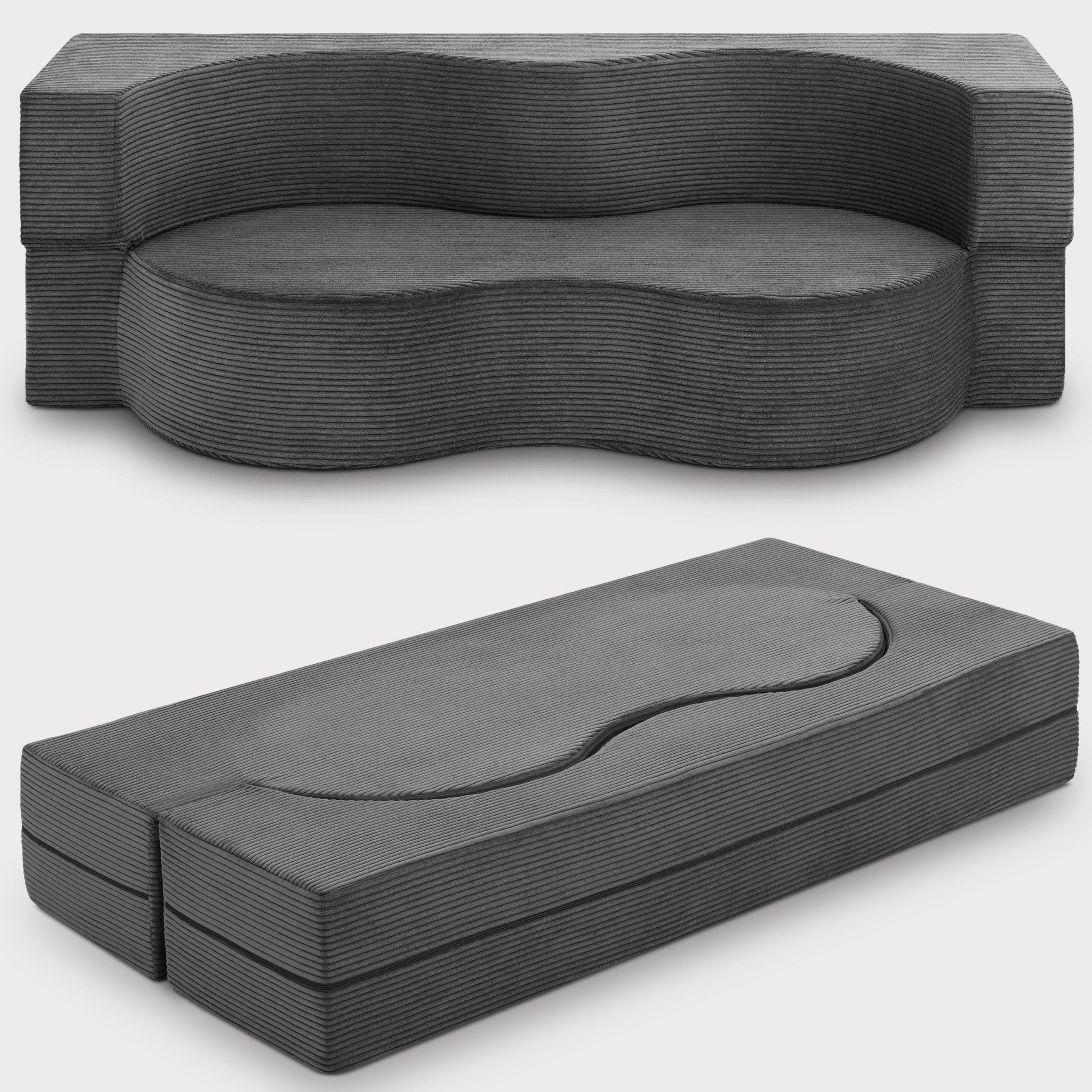 Beautissu Sofa Gästesofa Leova 200x90x30cm Anthrazit, Klappsofa 2-Sitzer Bodensofa Schlaffunktion Faltbares Bettsofa