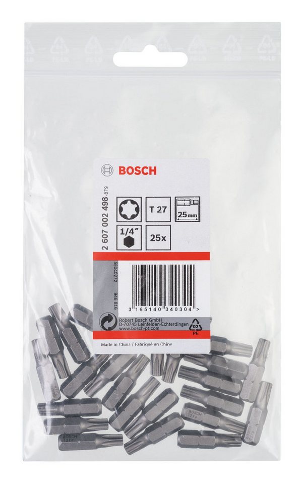 Thumbnail - BOSCH Torx-Bit, 25 Stück, Schrauberbit Extra-Hart - T27 x 25 mm - 25er-Pack