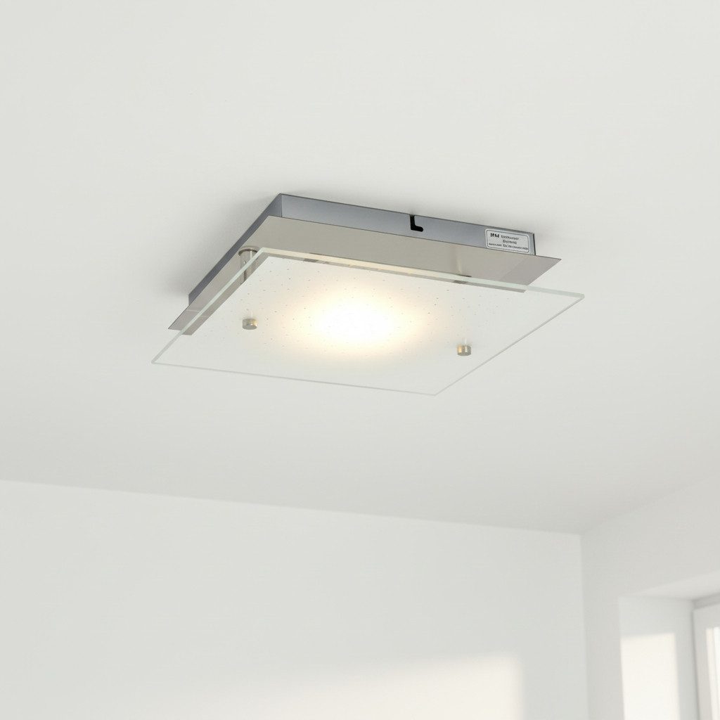 TRANGO LED Deckenleuchte, Dimmfunktion, 3102 IP44 Feuchtraum LED Deckenstrahler Eckig *IVY* aus Metall mit Design Motive bedrückt Glas Lampenschirm, in 3-Stufen dimmbar Badezimmer Deckenlampe, 12 Watt warmweiß LED Modul