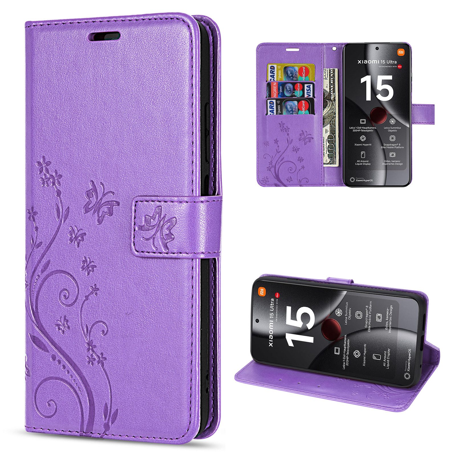 betterfon Handyhülle Handytasche für Xiaomi 15 Ultra Handyhülle Klapphülle, Bookstyle-Hülle: Magnetverschluss 3 Kartenfächer & Standfunktion