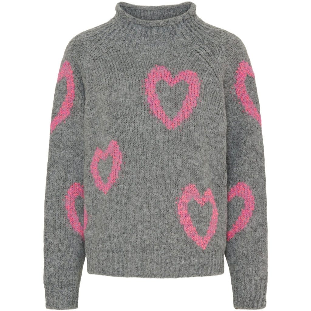 Stillpullover LaMarta Strickpullover Grigio/Fuxia mit Herzmotiv für Damen