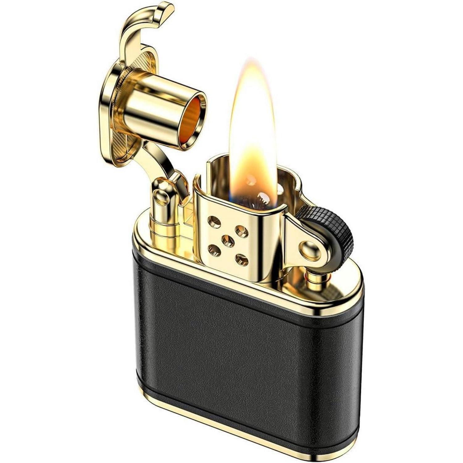 LuxusKollektion Feuerzeug Vintage Benzinfeuerzeug im Retro-Stil mit Echtleder und Geschenkbox (1-St)