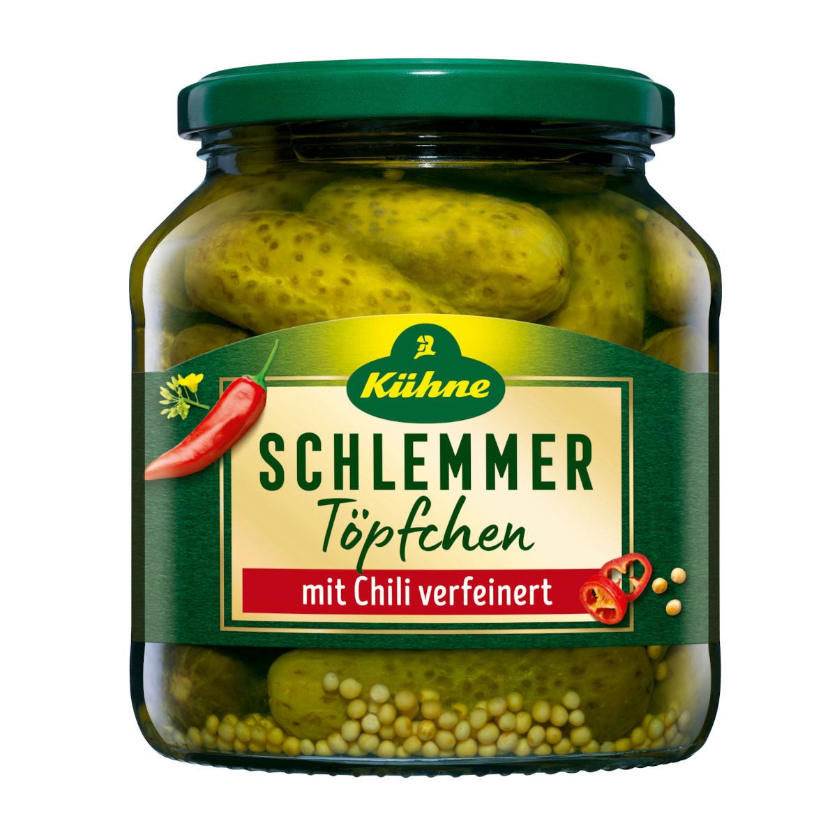 Kühne Gemüsekonserve, Kühne Schlemmertöpfchen scharfe Gürkchen mit Chili verfeinert 580ml