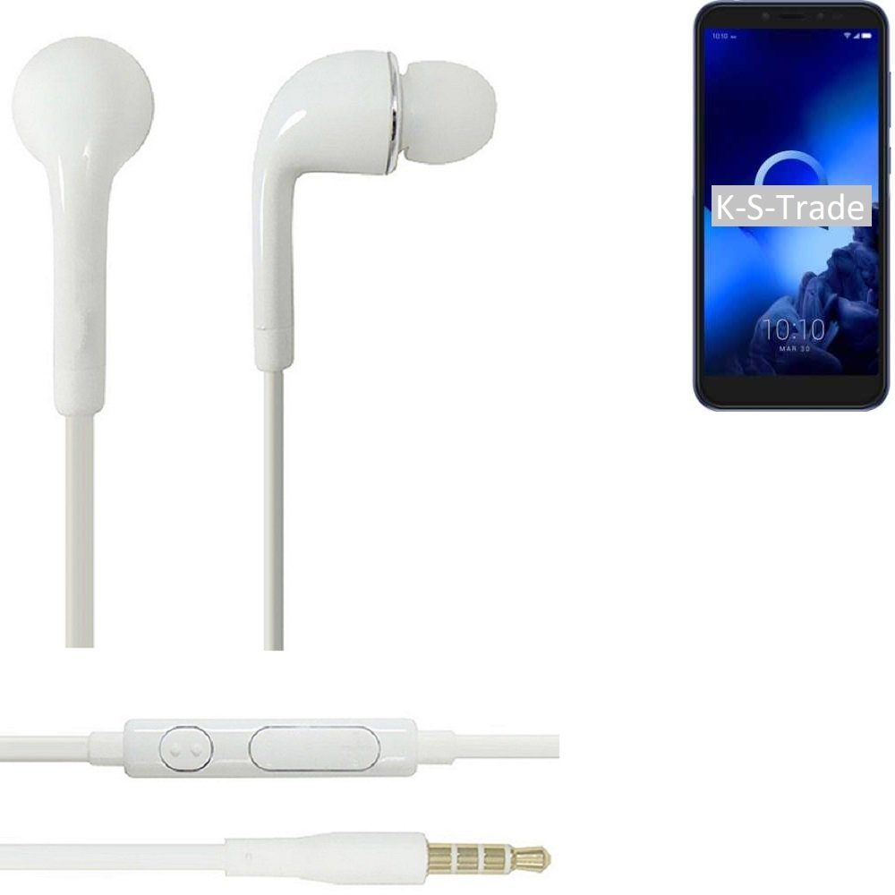 K-S-Trade für Alcatel 1S (2019) In-Ear-Kopfhörer (Kopfhörer Headset mit Mikrofon u Lautstärkeregler weiß 3,5mm)