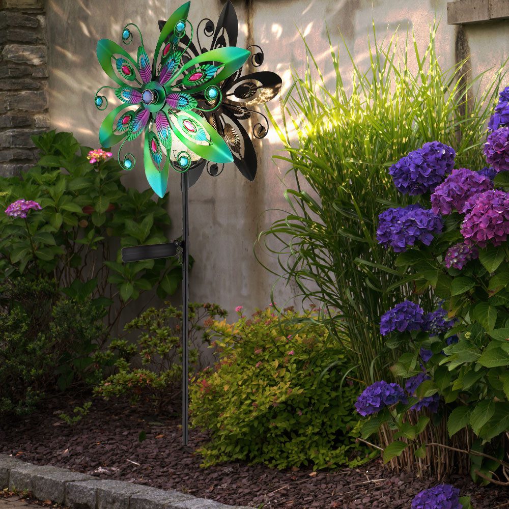 GLOBO LIGHTING LED Solarleuchte, LED-Leuchtmittel fest verbaut, Warmweiß, Solarleuchte Außenleuchte LED Windrad bunt Gartenlampe Deko H 124 cm