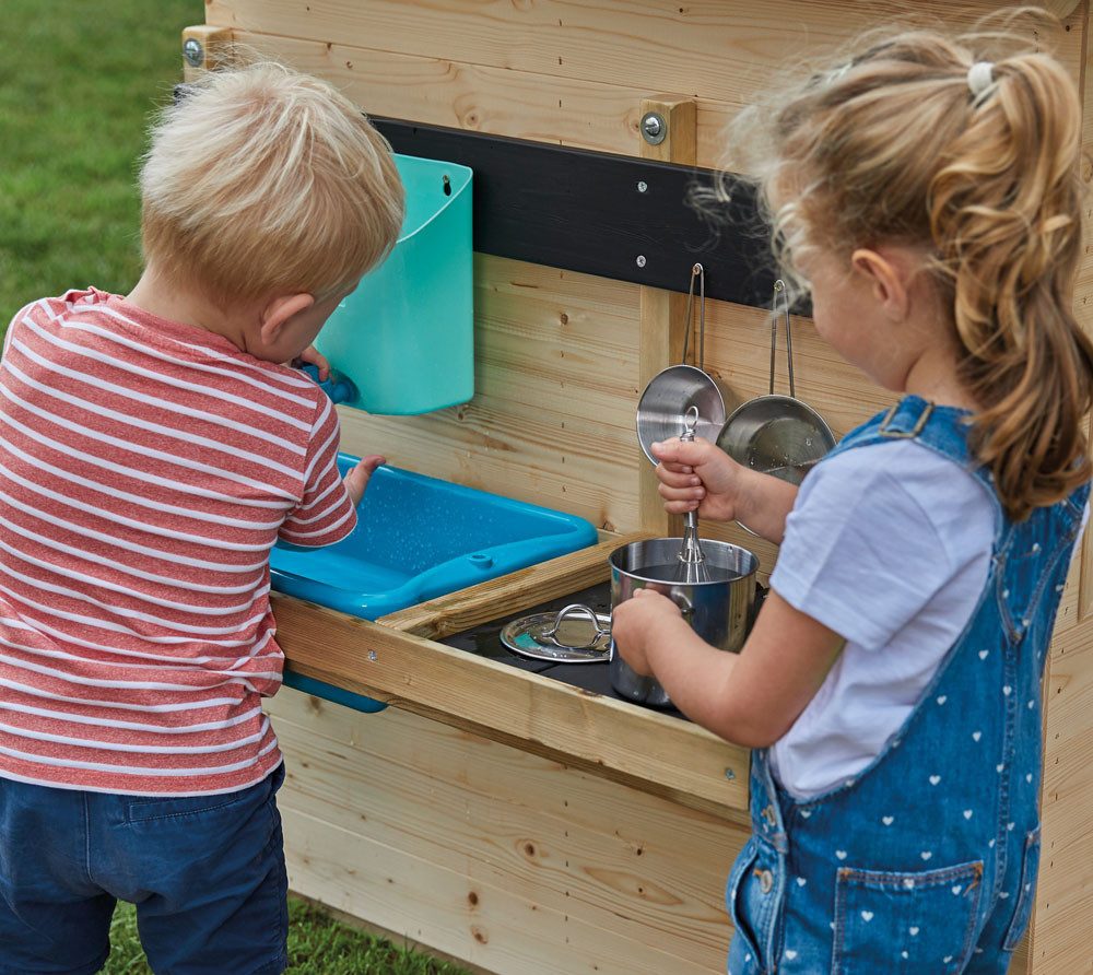 TP Toys Outdoor-Spielküche Mops Deluxe Holz, Für Kinder ab 3 Jahren, Herd mit Kochplatte, LxHxB 36x81x56cm
