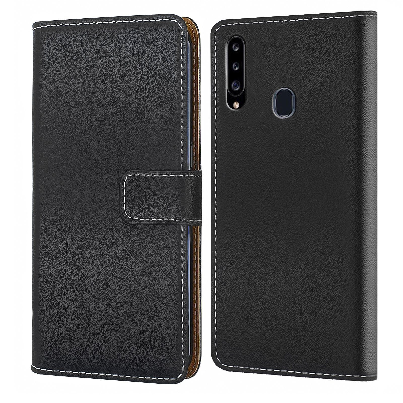 Numerva Handyhülle Bookstyle Etui Handytasche Schutzhülle für Samsung Galaxy A20s, Klapphülle Flip Cover Schwarz