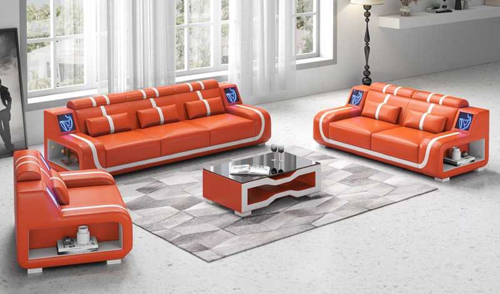 JVmoebel Wohnzimmer-Set Wohnzimmer Komplette 321 Sitzer Sofagarnitur Braun 3tlg, (3-St., Nur Sofa 2+3 Sitzer + Sessel), Made in Europe Orange