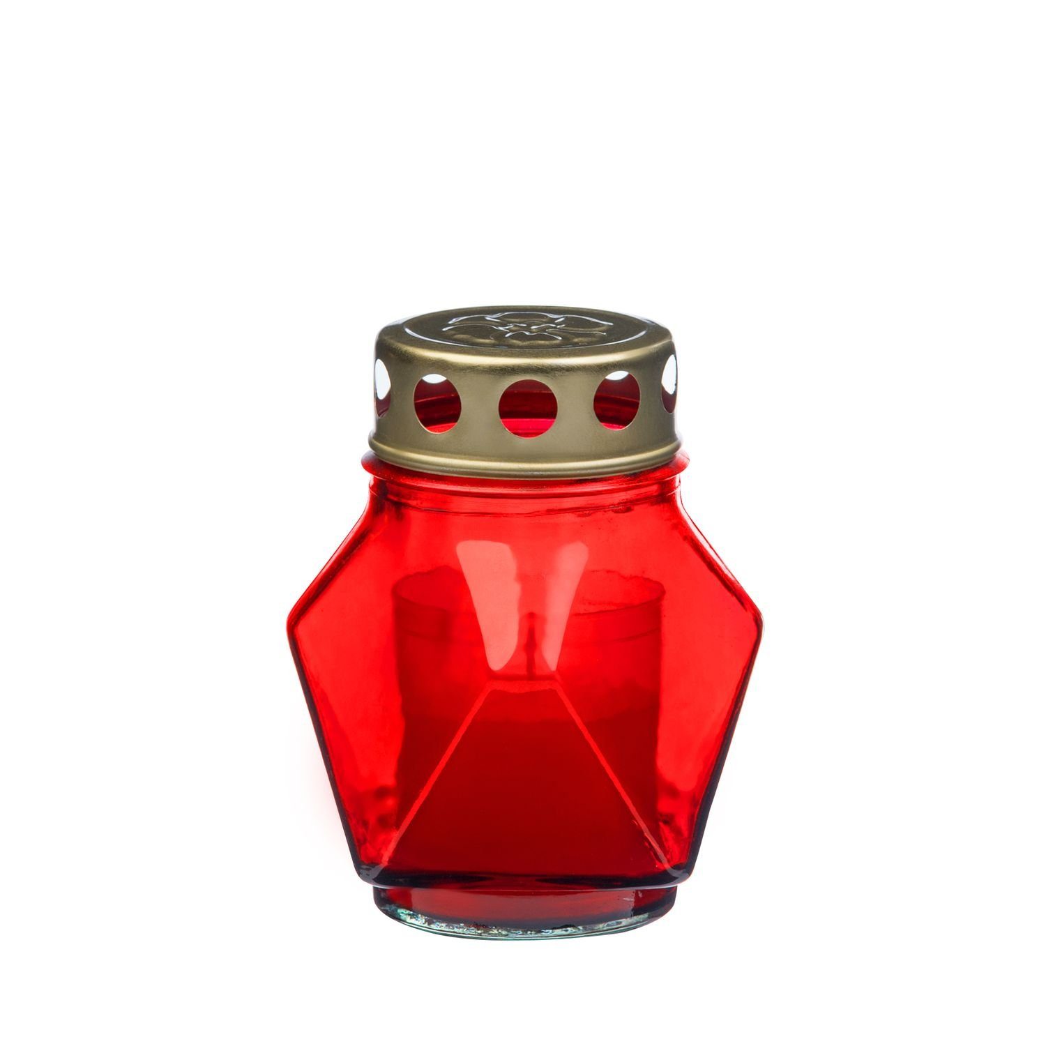 Glofrex S.C. Grabkerze Grablicht-Glas mit Kerze - rot - Höhe 11 cm -  Brenndauer 14 h