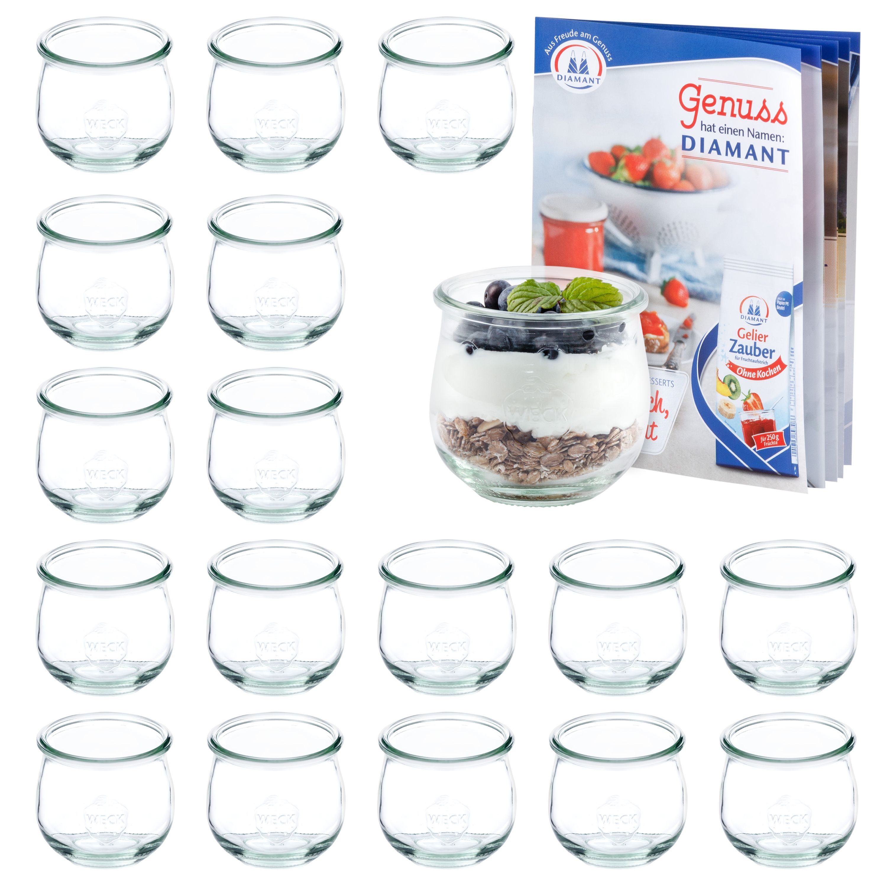 MamboCat Einmachglas 18er Set Weck Gläser 370ml Tulpenglas inkl Rezeptheft, Glas