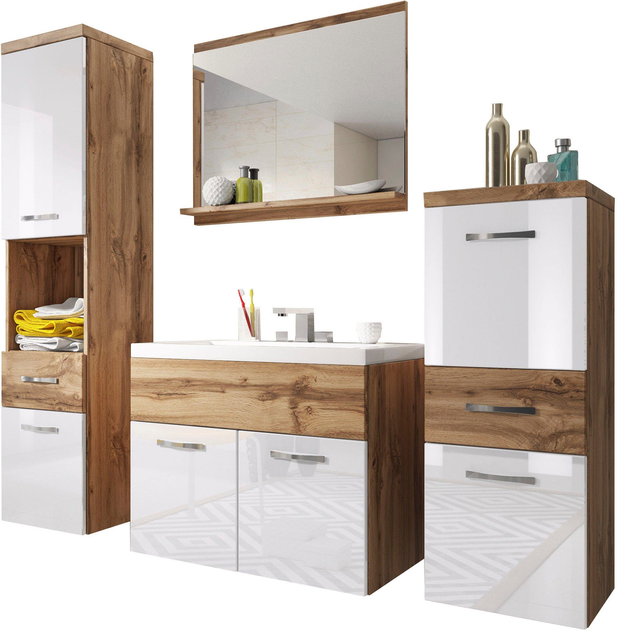 welltime Badmöbel-Set ELDA, (Komplett-Set, 5-St), Waschtisch inkl. Waschbec günstig online kaufen
