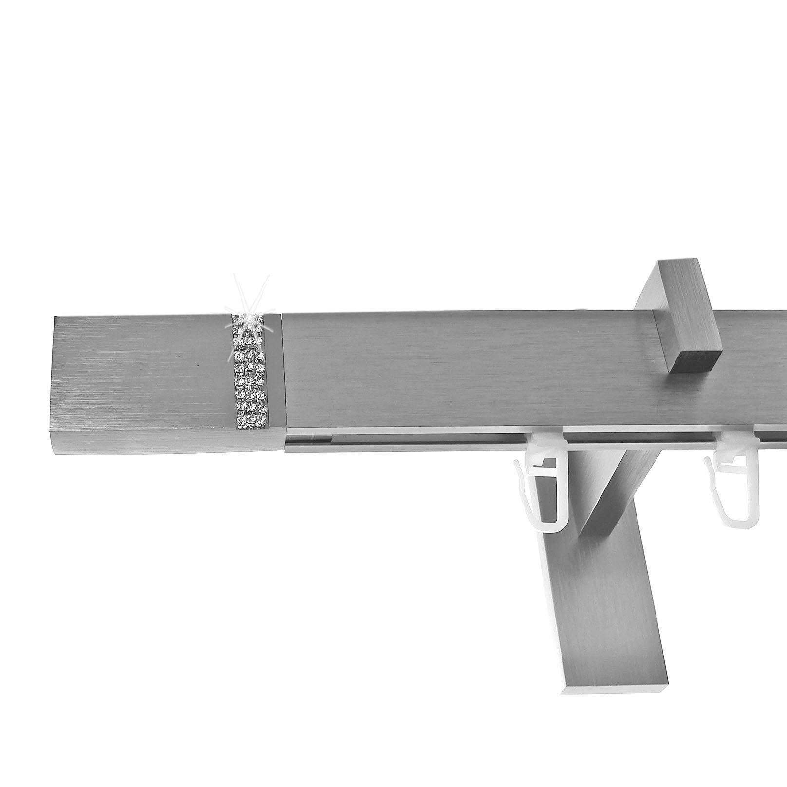 BASIT Gardinenstange eckig Innenlauf Edelstahloptik 30x14 mm mit Wandträgern 200 cm E93, Ø 30 mm, 1-läufig, verschraubt, Aluminium, H91 200 cm E93 mit Kristallen