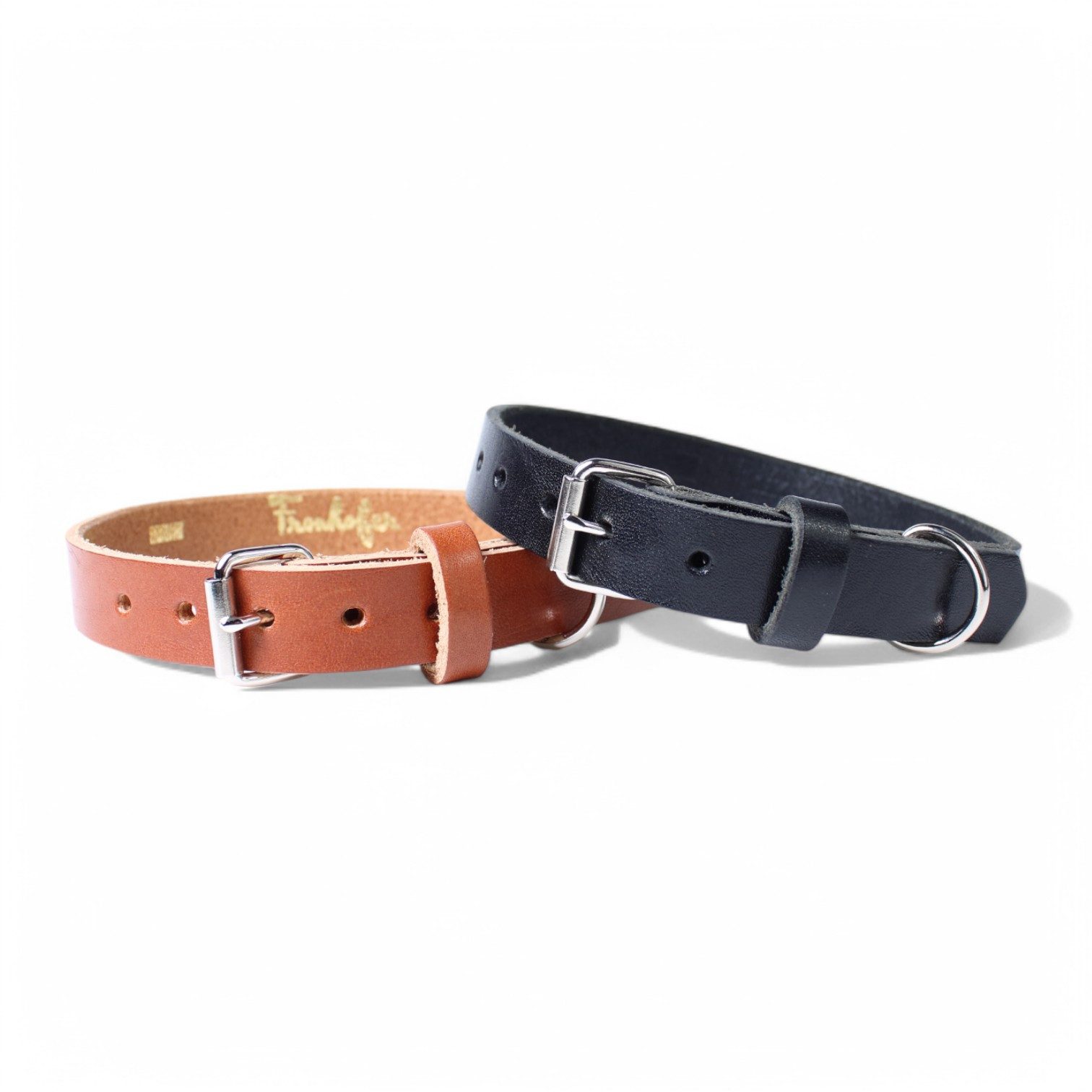 FRONHOFER Hunde-Halsband 18698, Ökoleder, schlichtes Büffelleder Halsband, Edelstahl-Schnalle und D-Ring, 2 cm