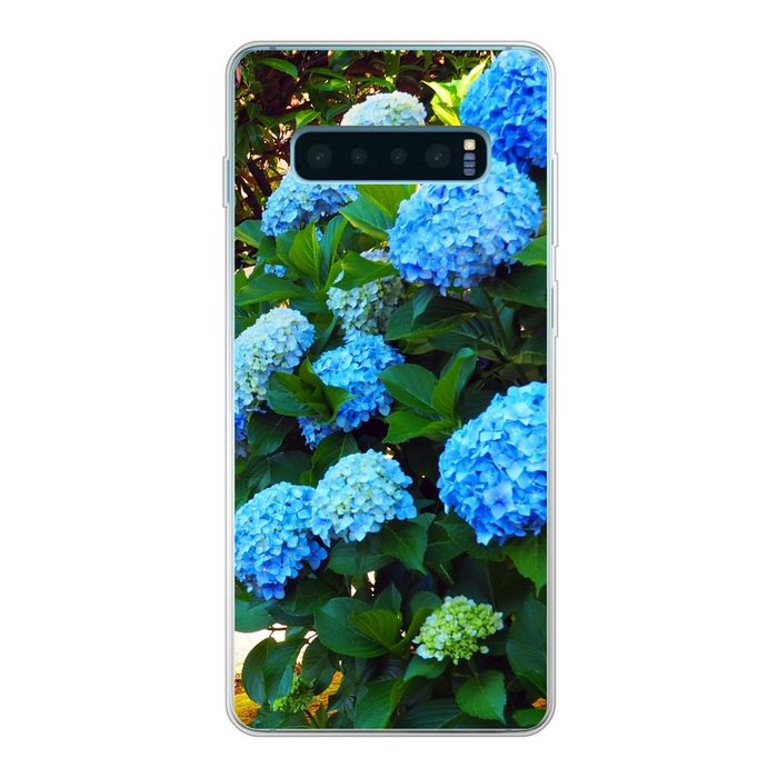 MuchoWow Handyhülle Blaue Hortensien Phone Case Handyhülle Samsung Galaxy S10+ Silikon Schutzhülle