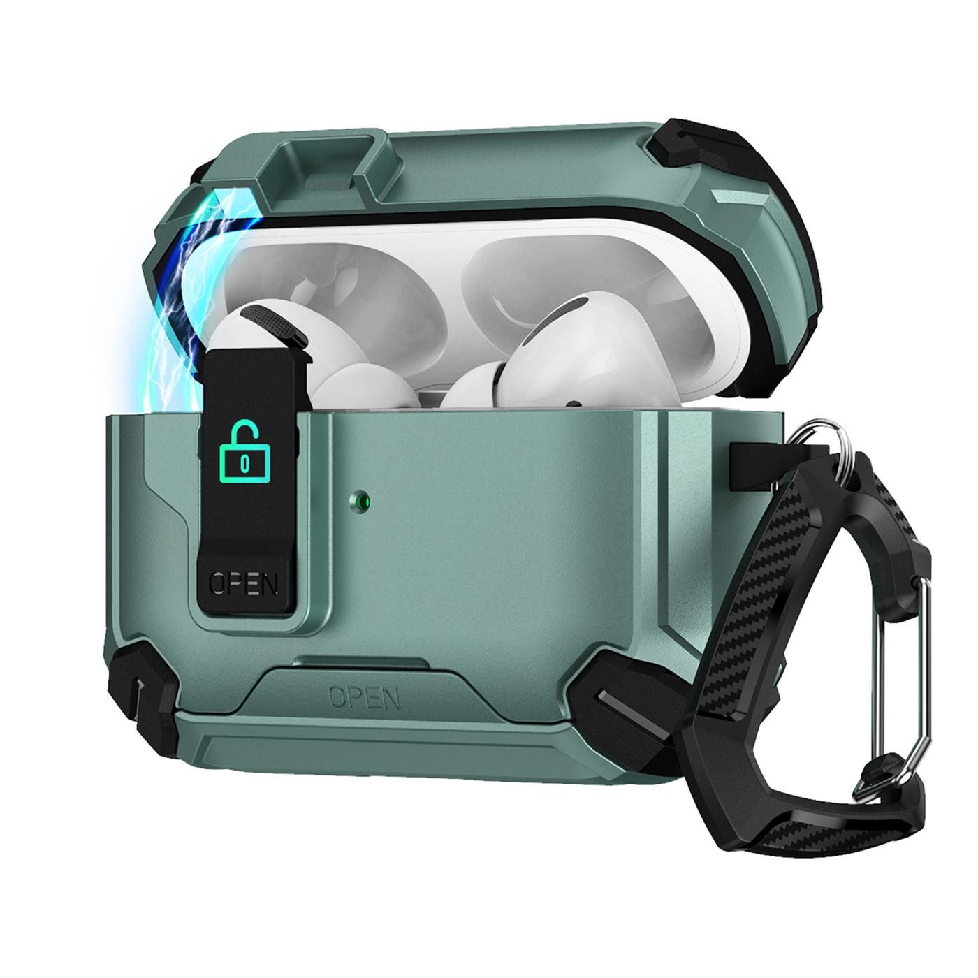 Kopfhörer-Schutzhülle Defender Hülle für AirPods Pro 1 / Pro 2 magnetisch mit Karabiner