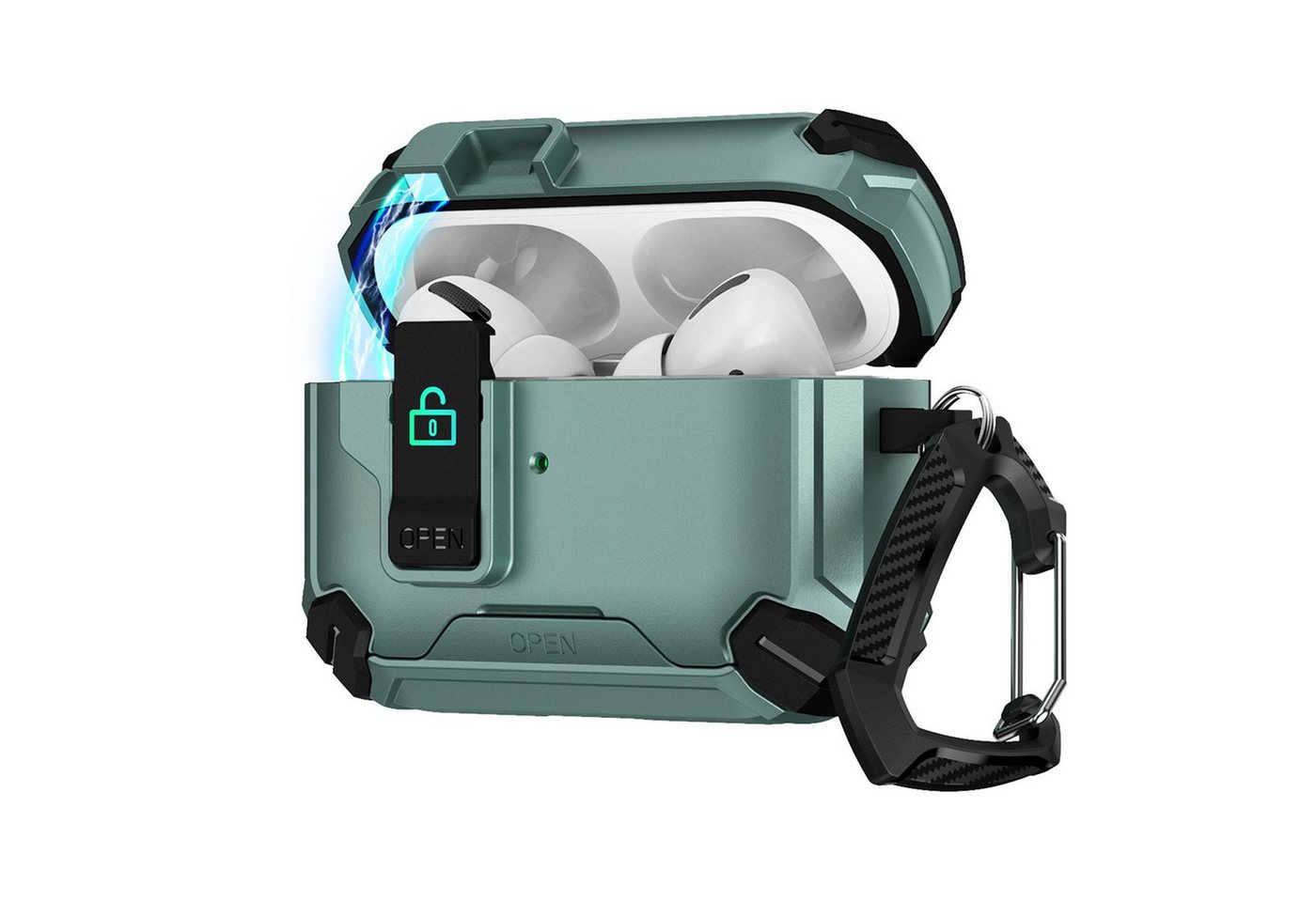 CoolGadget Kopfhörer-Schutzhülle Defender Hülle für Apple AirPods Pro 3 magnetisch mit Karabiner, 360° Full-Body Case Schutzhülle Handy Standfunktion magnetisch ladbar