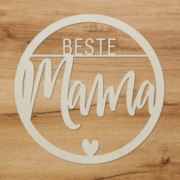 Namofactur Wanddekoobjekt Deko Holzreifen Schrift "Beste Mama" Text aus Holz Geschenk Muttertag, Geburtstag Herz Spruch, zum Aufhängen, Schild rund, Hoop, Ring