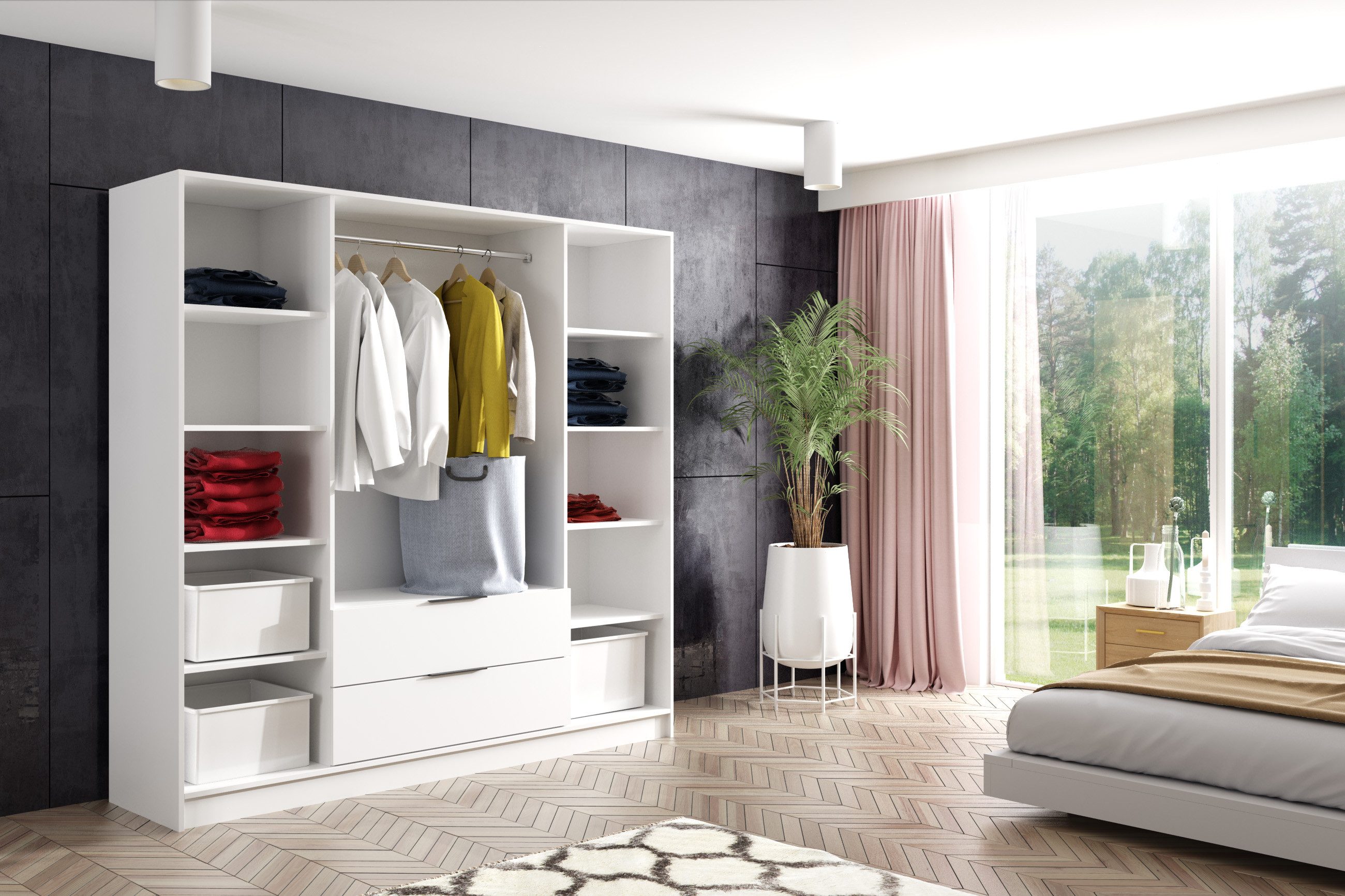ALTDECOR Drehtürenschrank NERA (Kleiderschrank Garderobenschrank mit viel Stauraum, Moderner Schrank) Vielseitiger Drehtürenschrank mit Flügeltüren Schubladen Lamellen