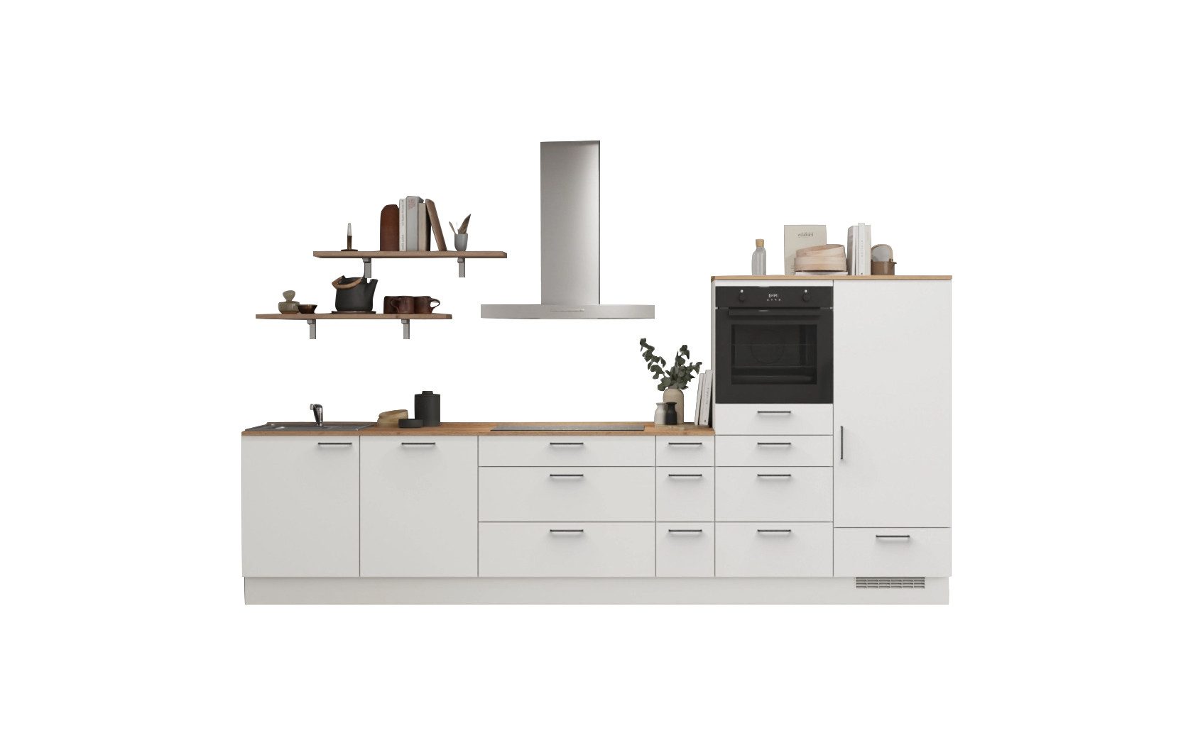 nobilia® Küchenzeile Glas, individuell anpassbar, gratis Küchenplanung mit Profis, (Breite 330 cm), vormontiert, wahlw. mit E-Geräten, inkl. Lieferung