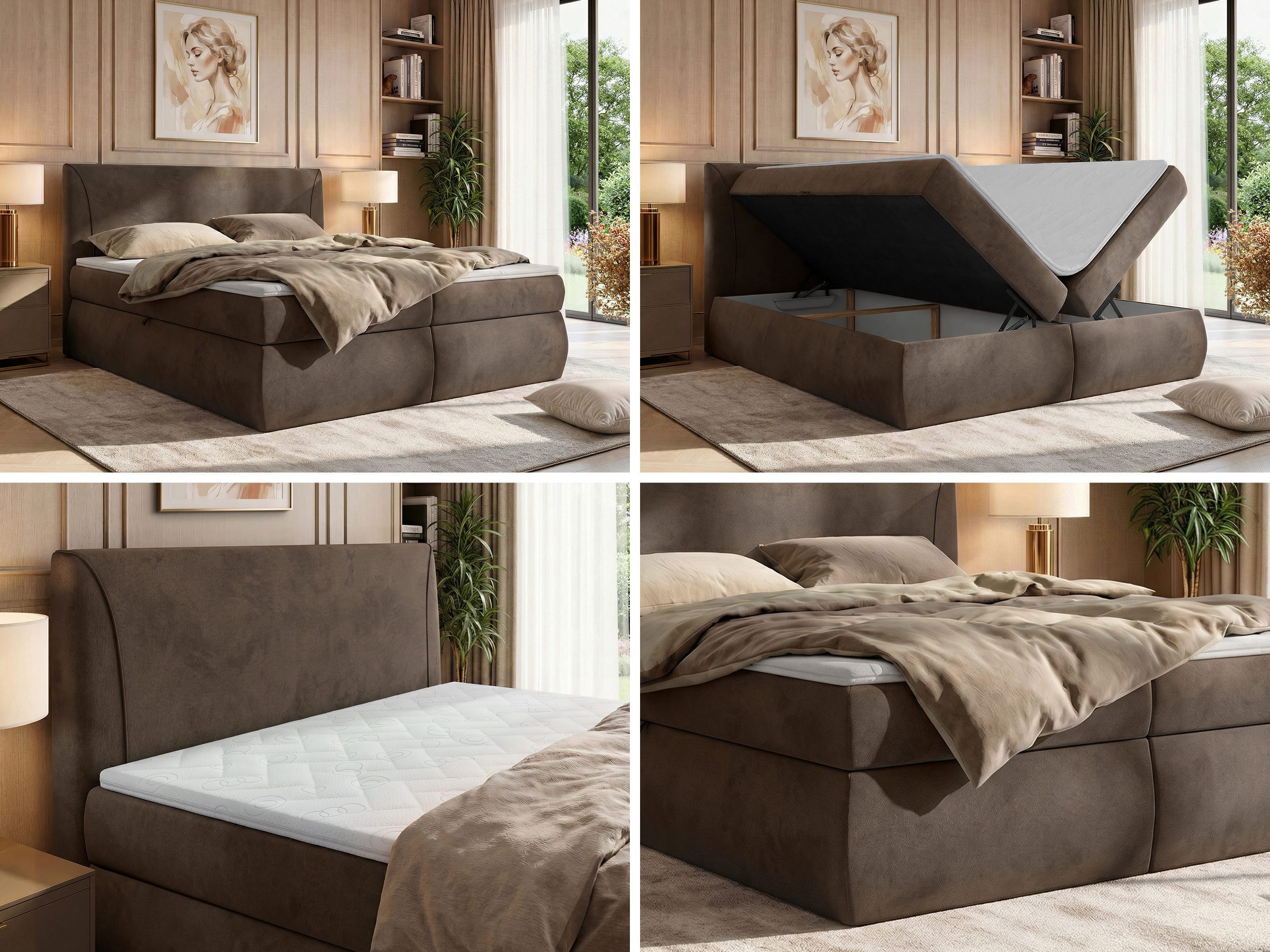 MKS MÖBEL Boxspringbett TARENZA (Set, Doppelbett, Gepolstertes Kopfteil, Schaum Topper), inkl. Bettkasten und Topper, Bonell-Federn