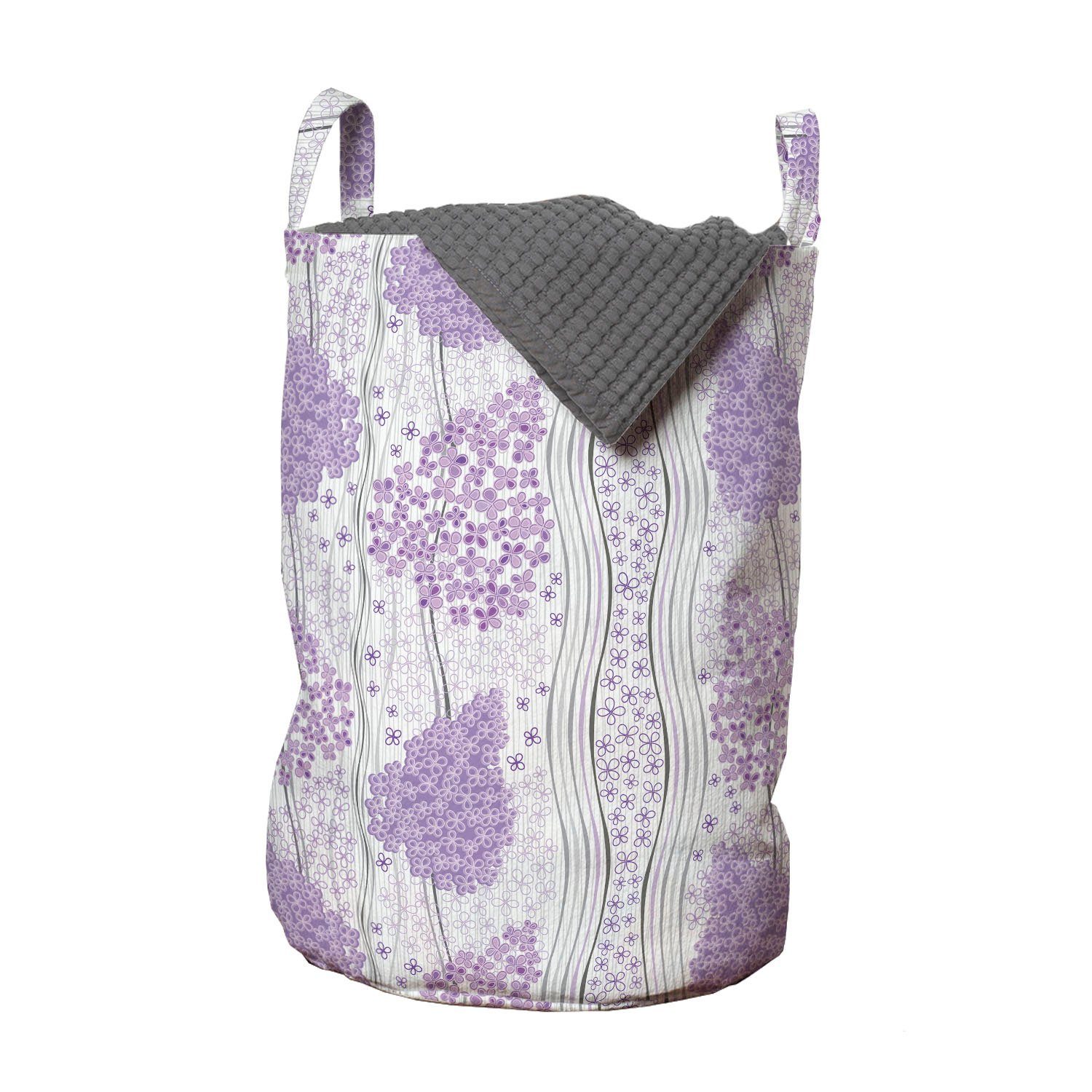 Abakuhaus Wäschesäckchen Wäschekorb mit Griffen Kordelzugverschluss für Waschsalons, Blumen Lila Blumen Curly Stripes | Wäschesäcke