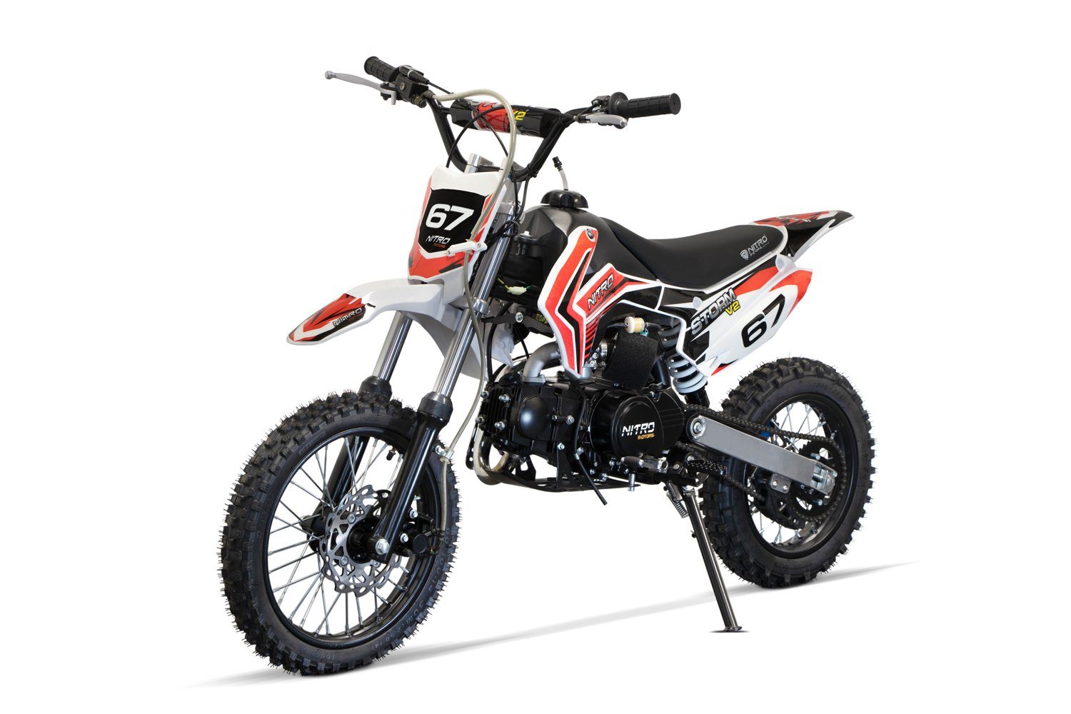 Nitro Motors Dirt-Bike 125cc midi Kinder Dirtbike Storm V2 14/12" Crossbike Pitbike, 4 Gang Rot