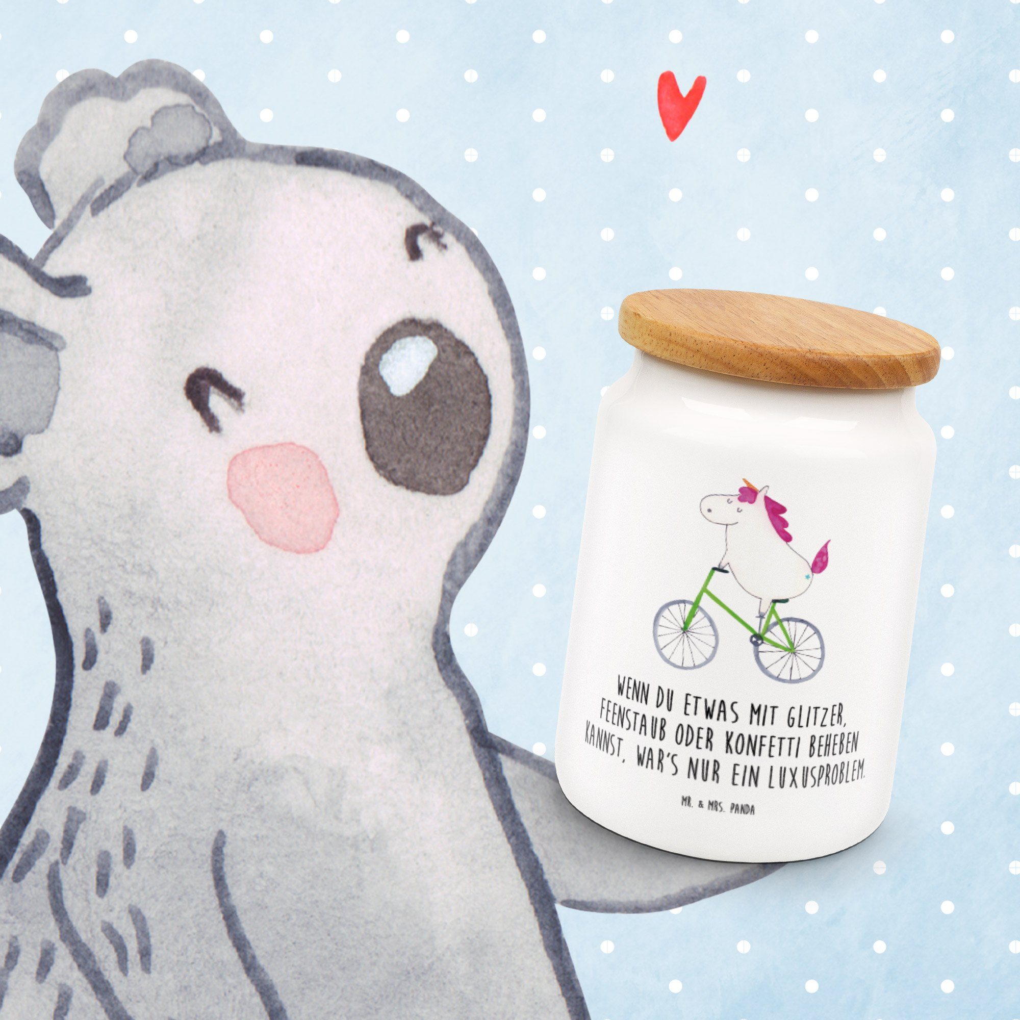 Mr. & Mrs. Panda Vorratsdose Einhorn Unicorn, - - Keramikdose, Radfahrer (1-tlg) Geschenk, Keramik, Weiß Vorratsdos