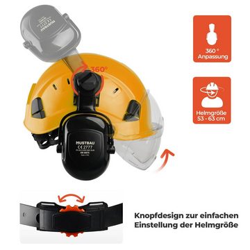 Mustbau Schutzhelm, Arbeitshelm Set mit Ohrschutz und Schutzbrille,53- 63cm verstellbar