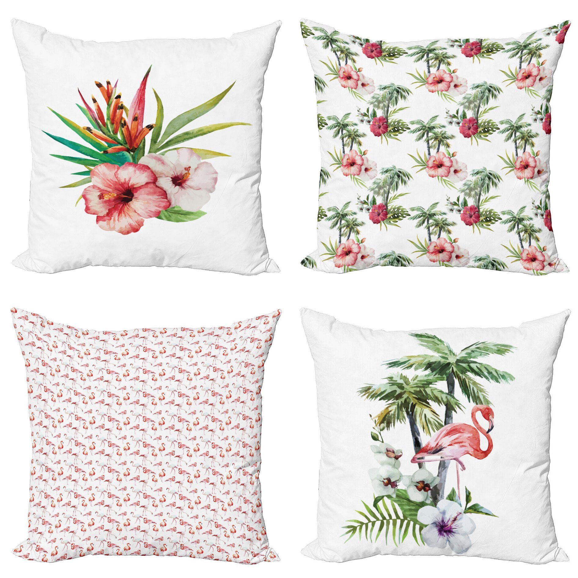Kissenbezüge Modern Accent Doppelseitiger Digitaldruck, Abakuhaus (4 Stück), hawaiisch Hibiscus Flamingo Palms