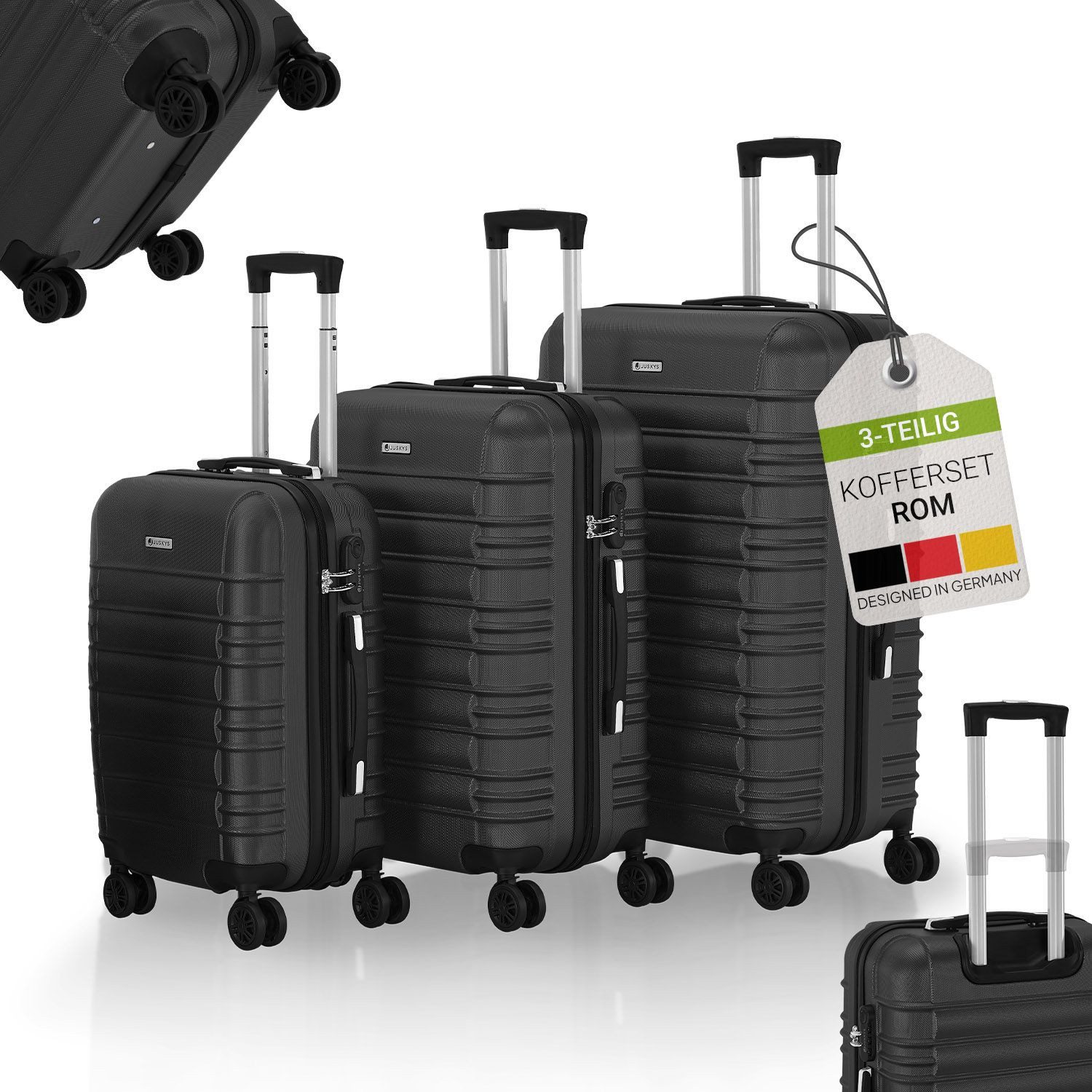 Juskys Чемоданы на колесах et Rom, 4 Rollen, (3 tlg., 3-teilig), Aluminium, Rollen, Innenfutter, Ergonomische Griffe, 3er Set