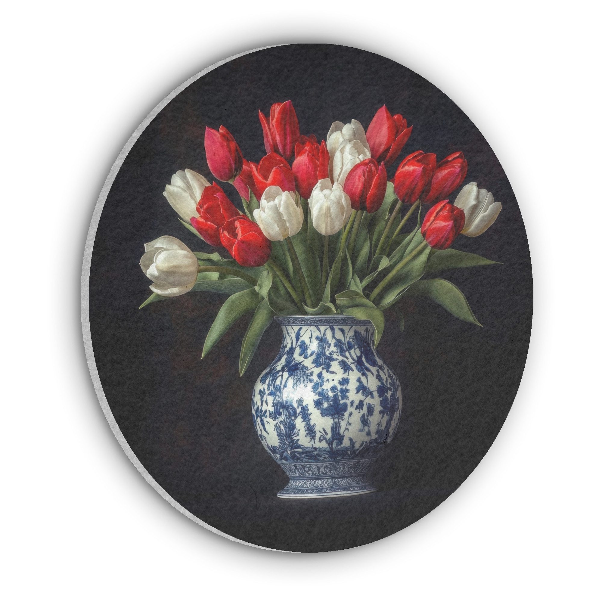 MuchoWow Gemälde Rot - Blumen - Tulpen - Vase, Fotodruck (1 St), Akustikpaneele rund, Schalldämmung, Akustikbilder 30x30 cm