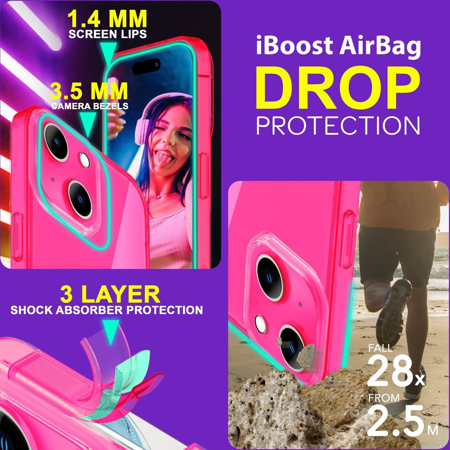 Nalia Smartphone-Hülle Apple iPhone 15 15,5 cm (6,1 Zoll), Klare Neon Silikon Hülle / Bunt / Durchsichtig Transparent / Slim Case