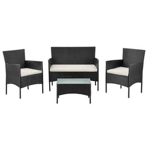 Juskys Gartenlounge-Set Fort Myers, wetterfeste Polyrattan Sitzgruppe für 4 Personen